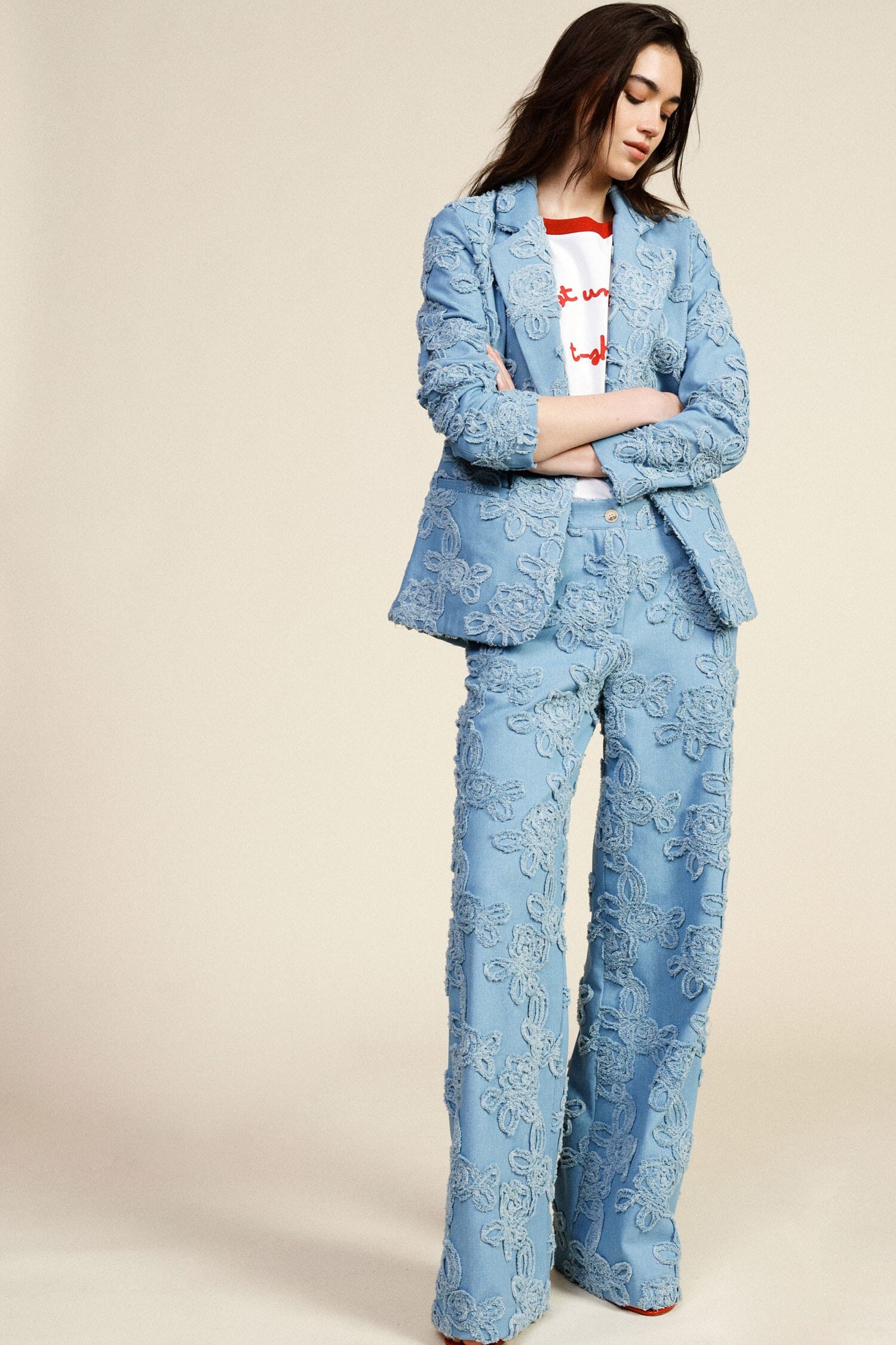 Pantaloni Palazzo Ricamo In Rilievo E Gamba Ampia Dixie