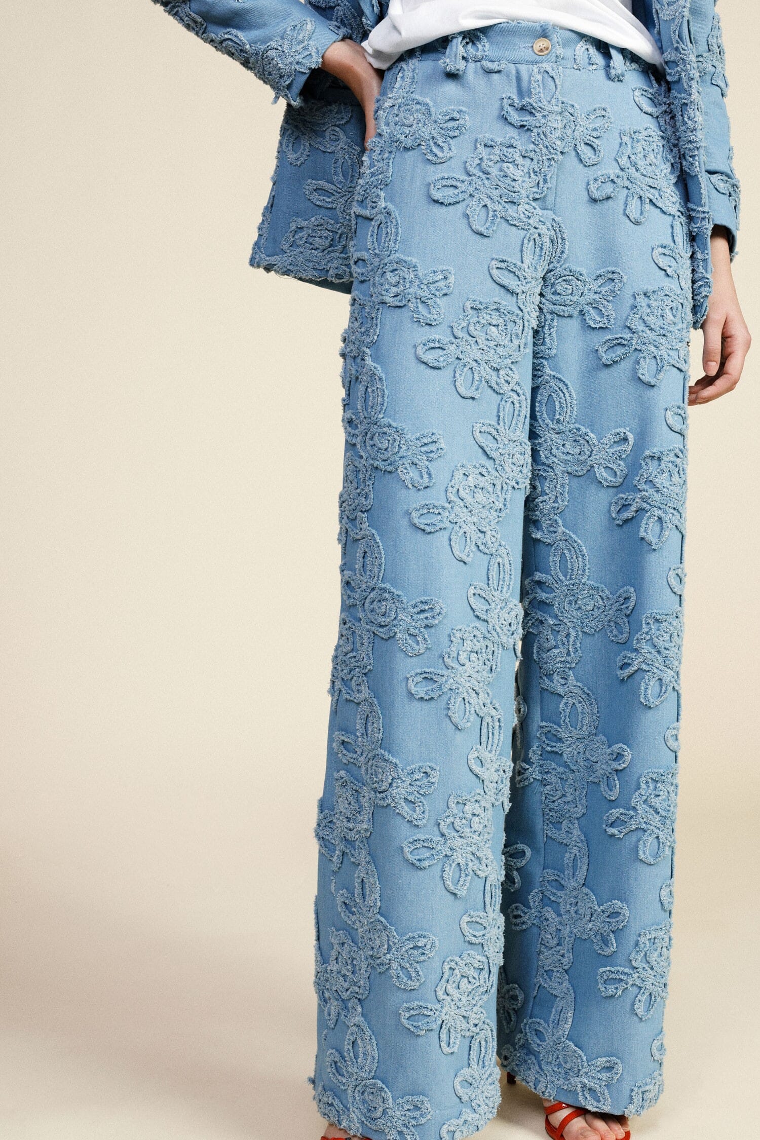 Pantaloni Palazzo Ricamo In Rilievo E Gamba Ampia Dixie