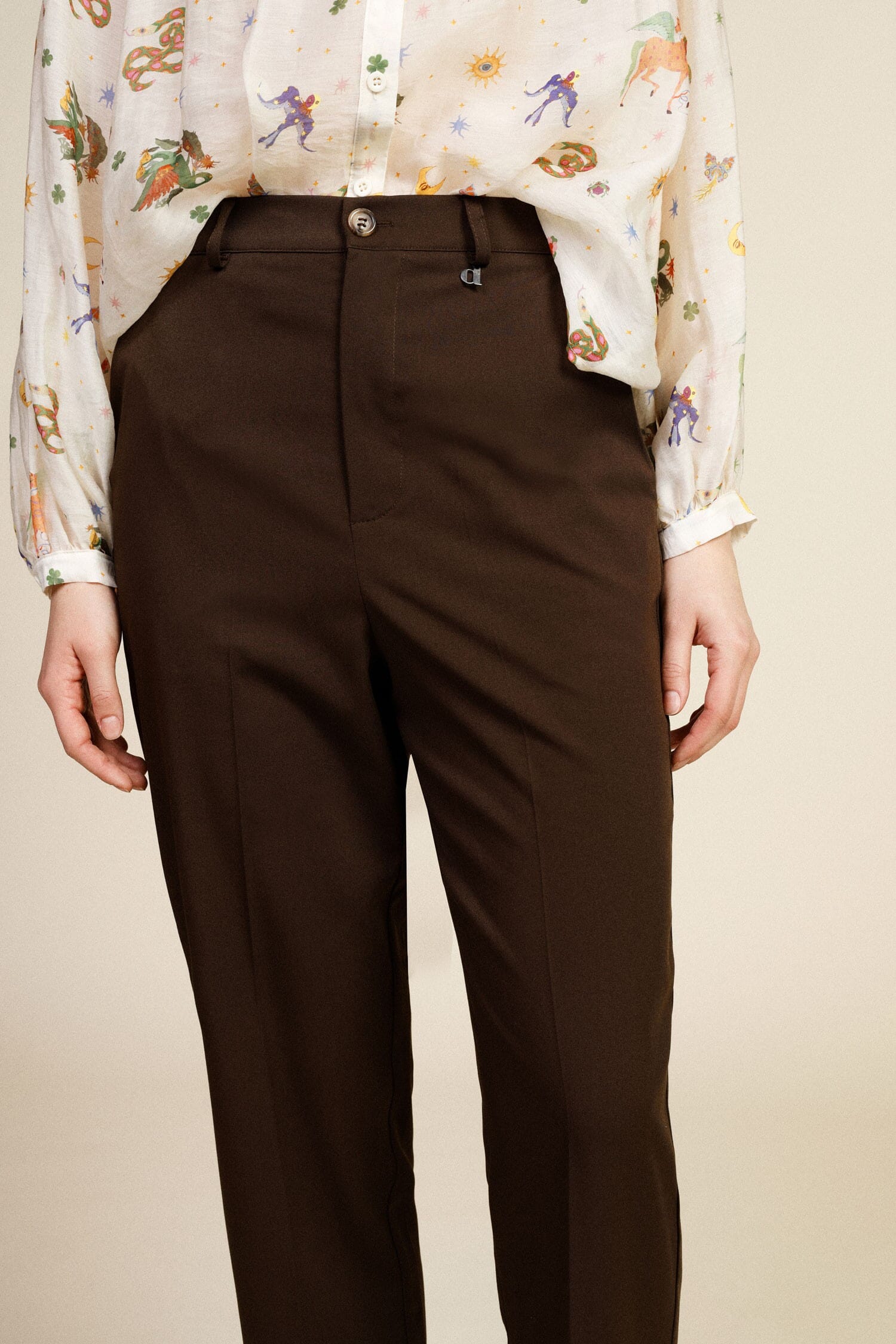 Cropped Trousers High Waisted With Front Pleat Dixie