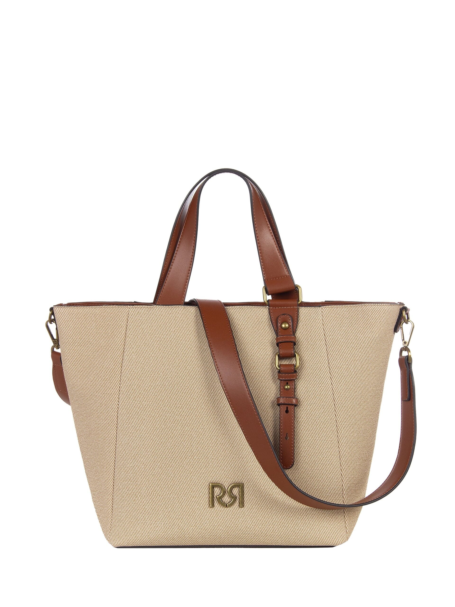 Maxi Shopper In Tela Con Rifiniture In Similpelle E Tracolla Regolabile Removibile Rinascimento