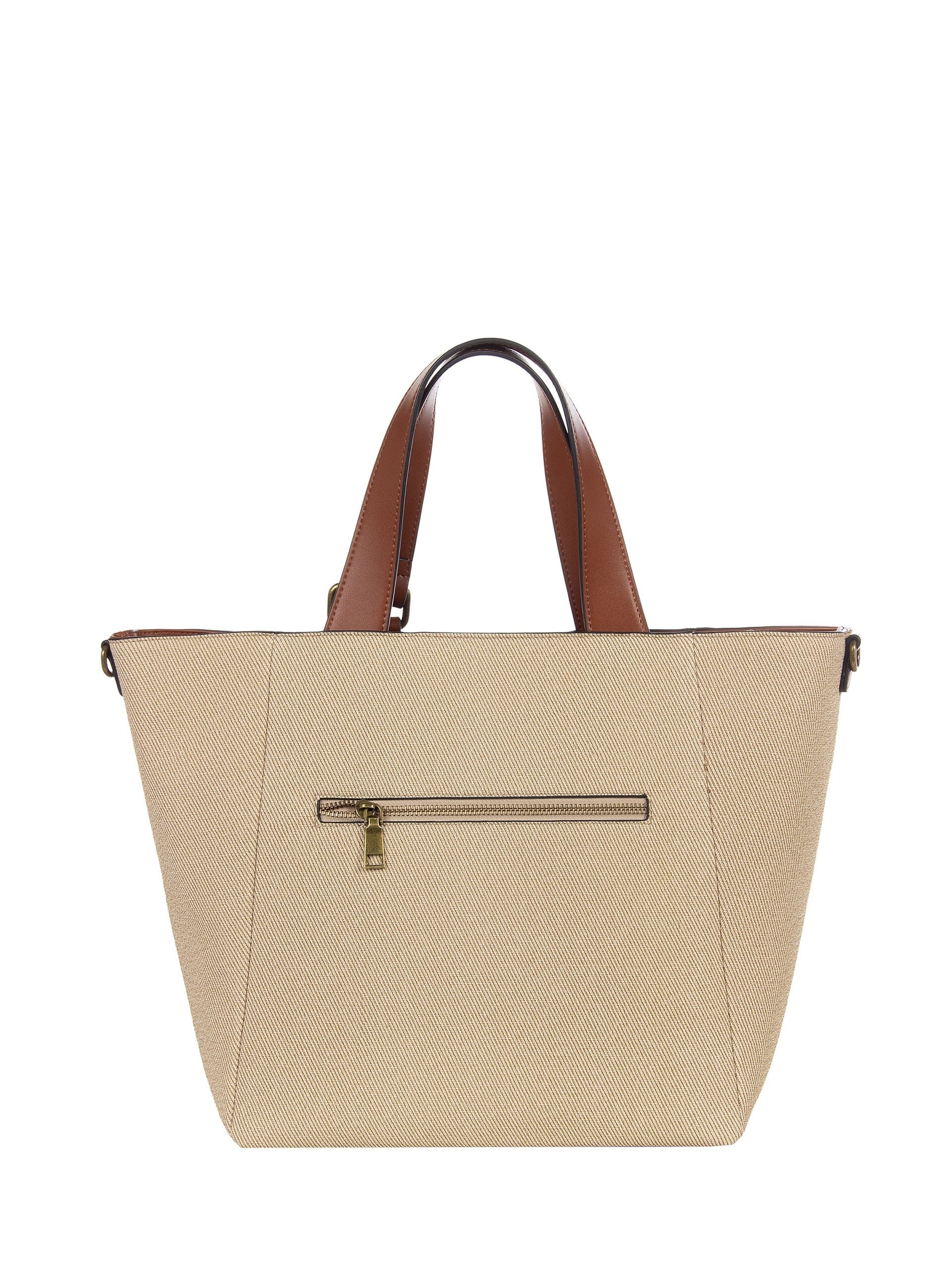 Maxi Shopper In Tela Con Rifiniture In Similpelle E Tracolla Regolabile Removibile Rinascimento