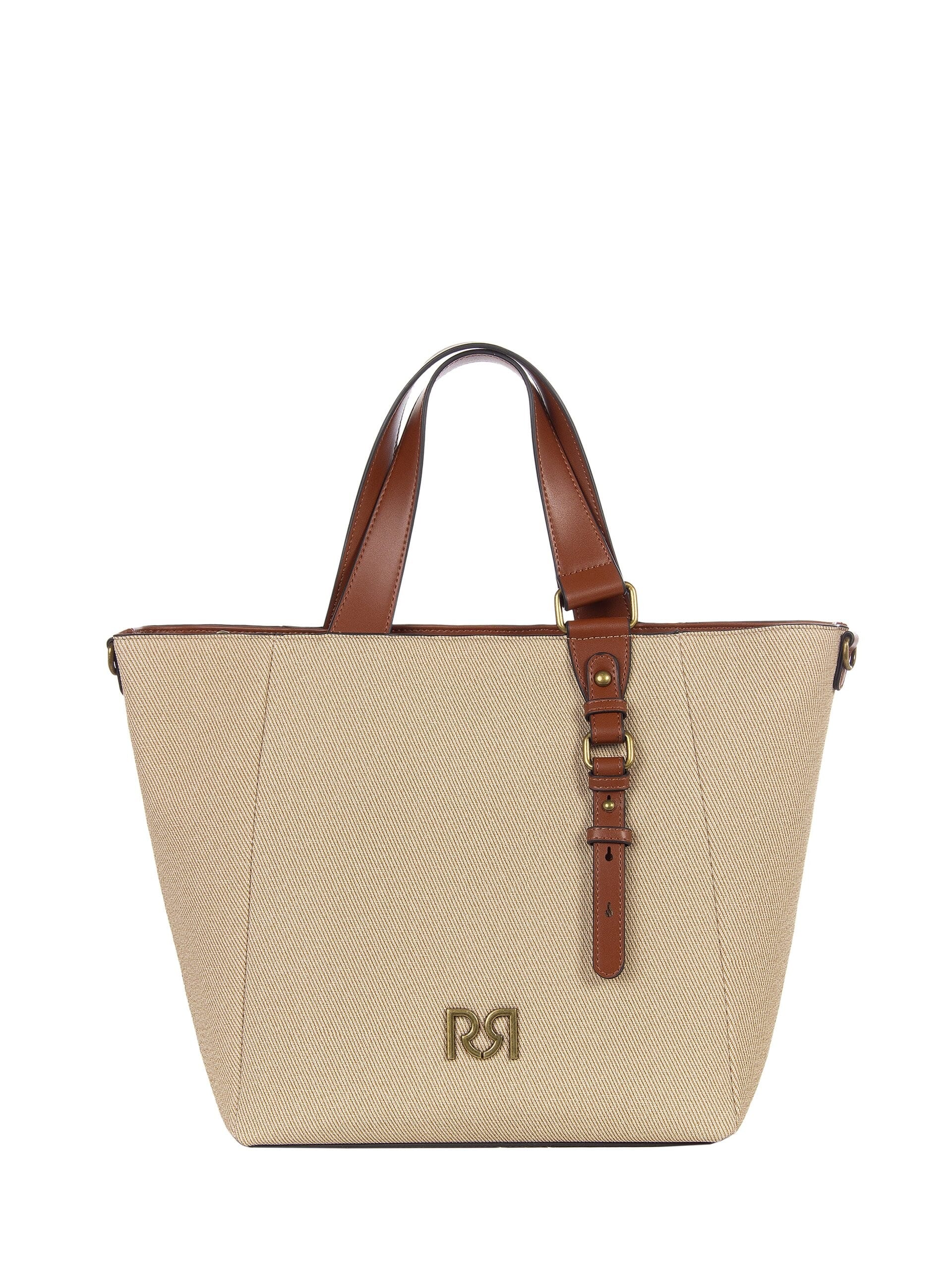 Maxi Shopper In Tela Con Rifiniture In Similpelle E Tracolla Regolabile Removibile Rinascimento