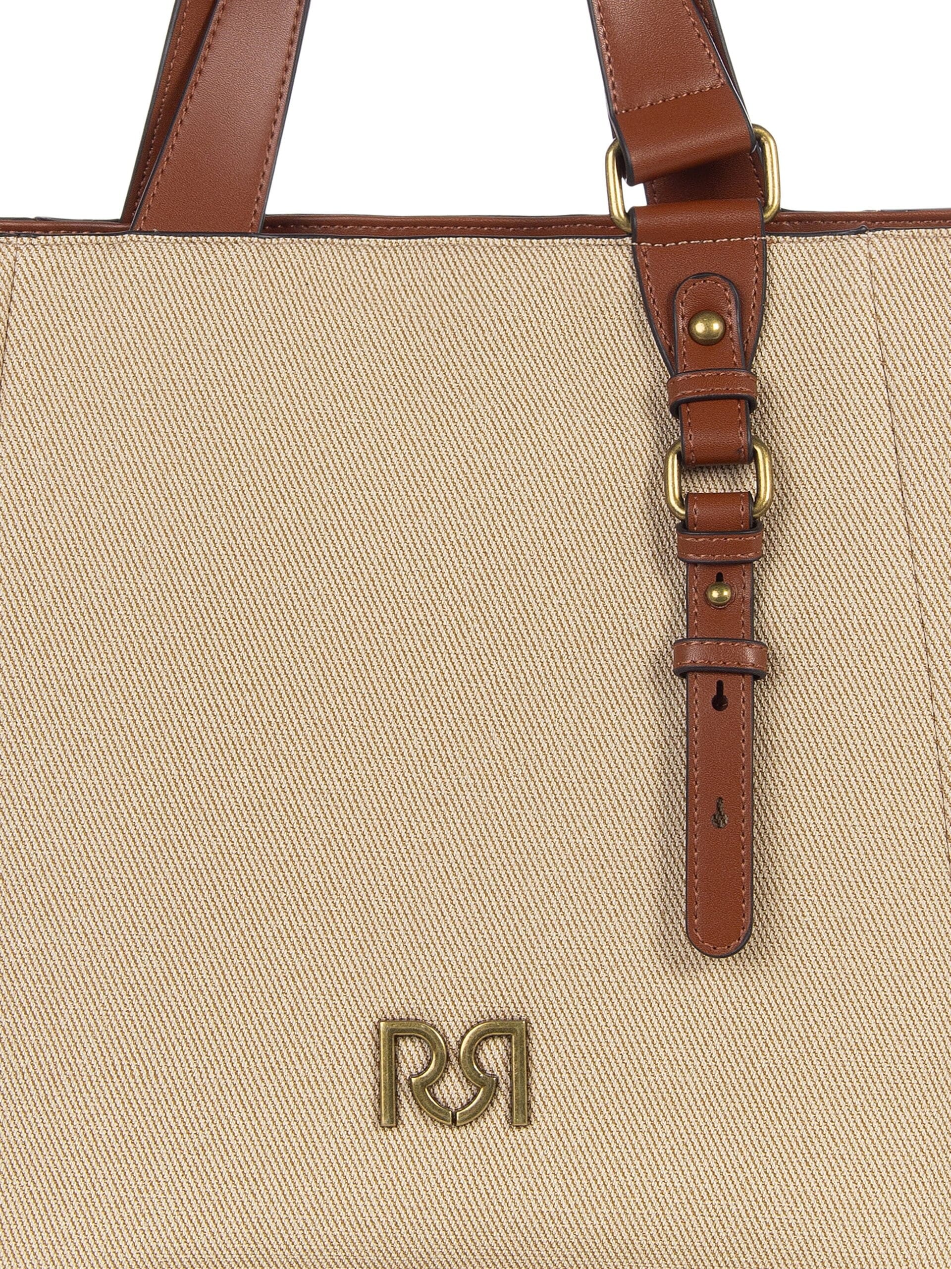 Maxi Shopper In Tela Con Rifiniture In Similpelle E Tracolla Regolabile Removibile Rinascimento