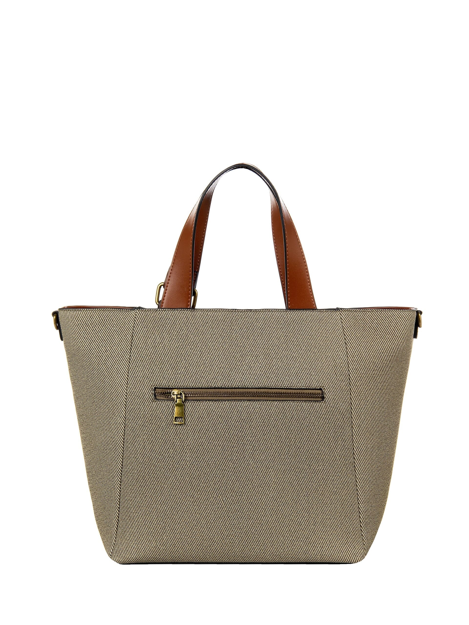 Maxi Shopper In Tela Con Rifiniture In Similpelle E Tracolla Regolabile Removibile Rinascimento