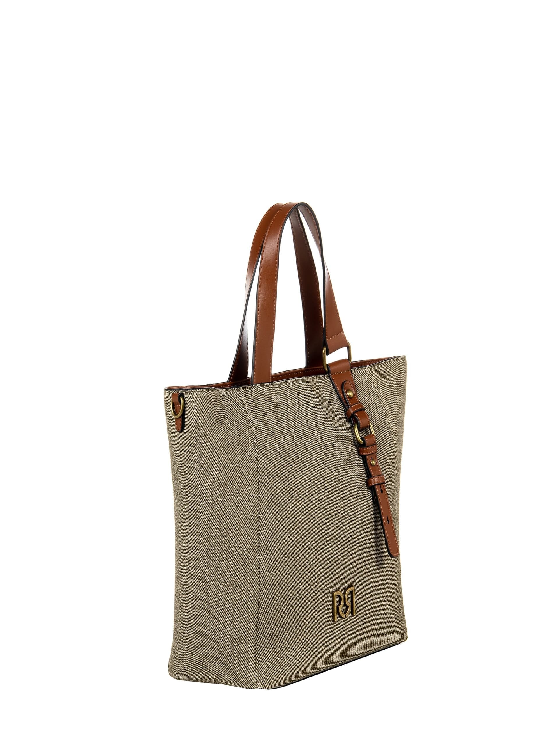 Maxi Shopper In Tela Con Rifiniture In Similpelle E Tracolla Regolabile Removibile Rinascimento