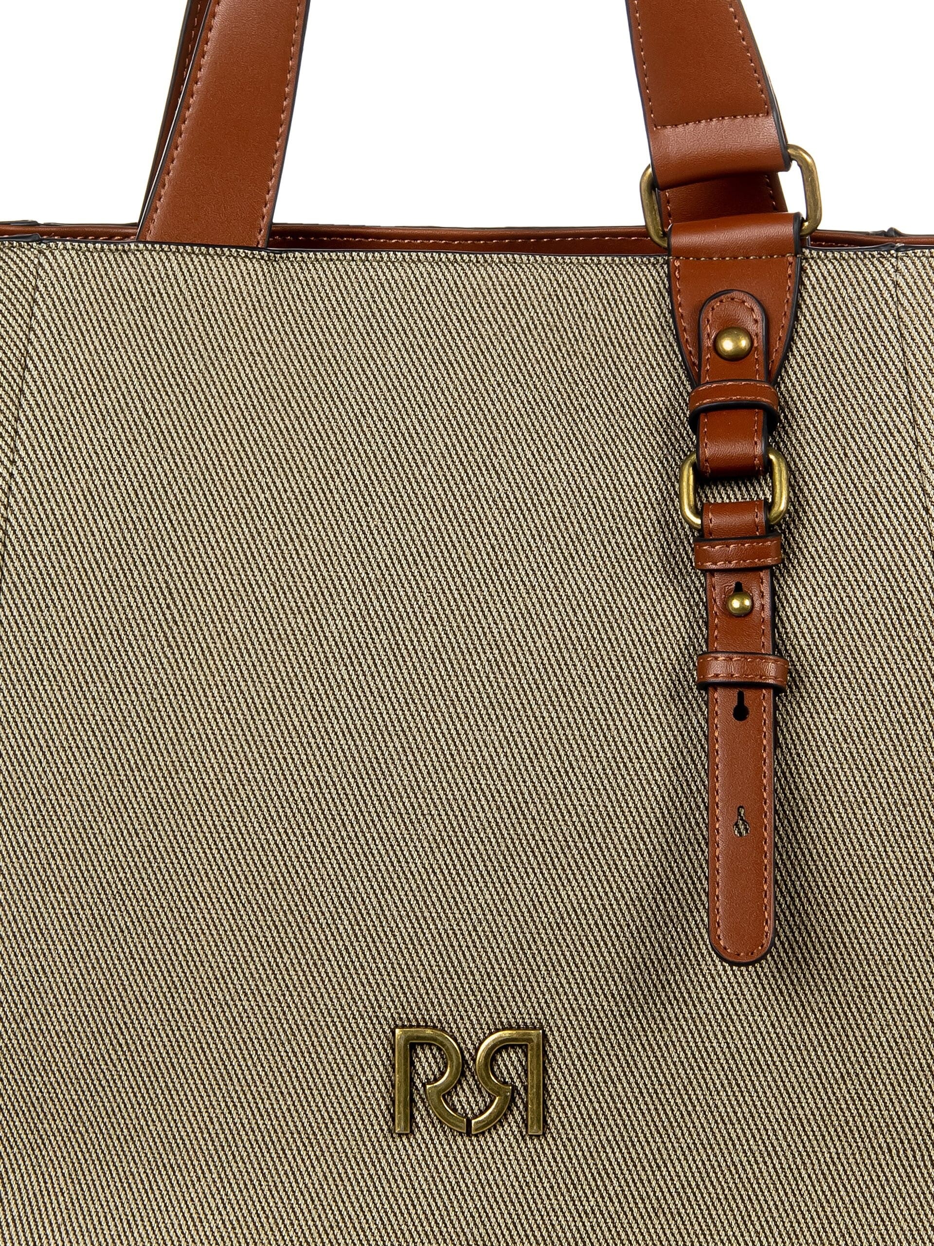 Maxi Shopper In Tela Con Rifiniture In Similpelle E Tracolla Regolabile Removibile Rinascimento