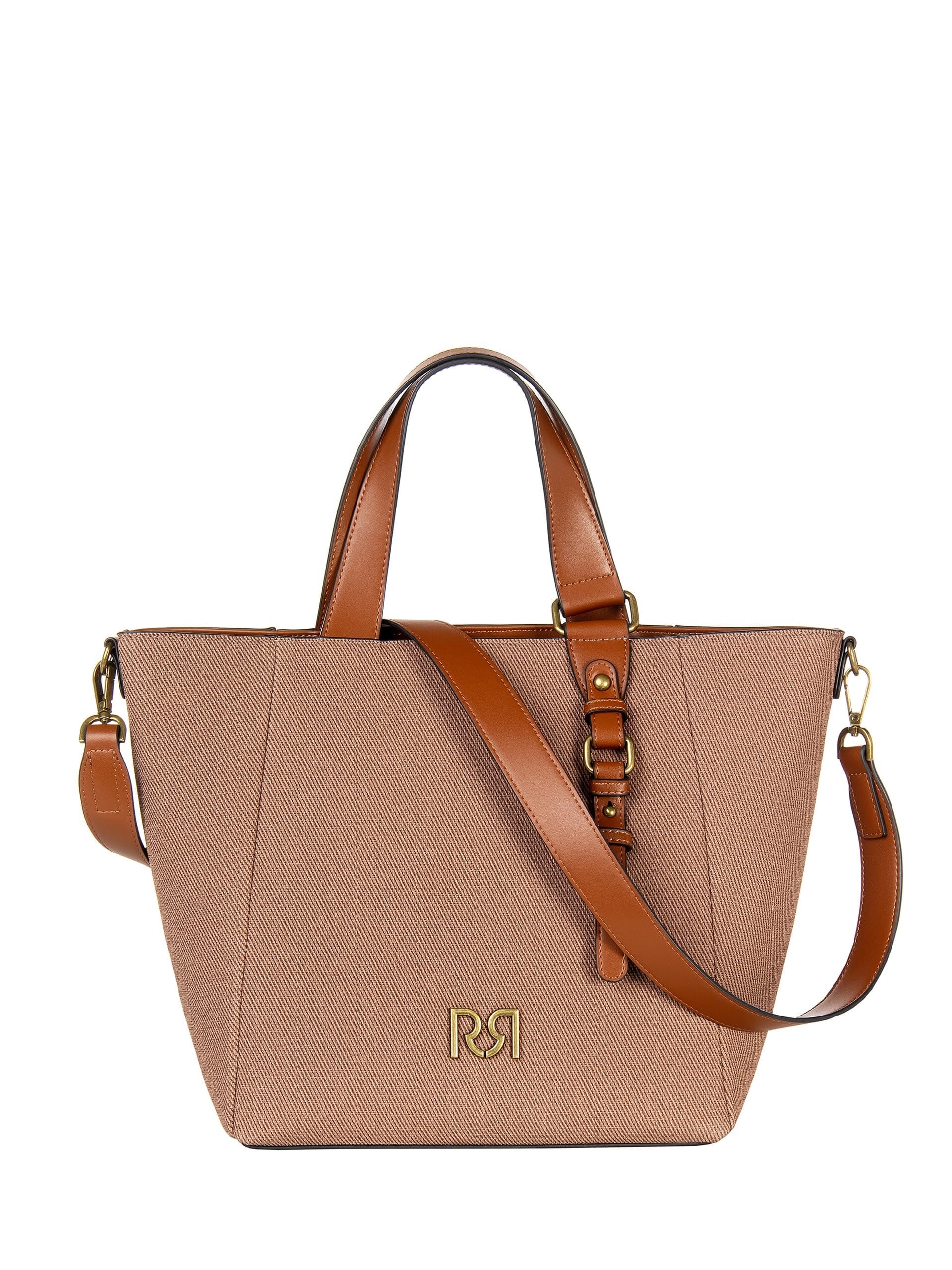 Maxi Shopper In Tela Con Rifiniture In Similpelle E Tracolla Regolabile Removibile Rinascimento