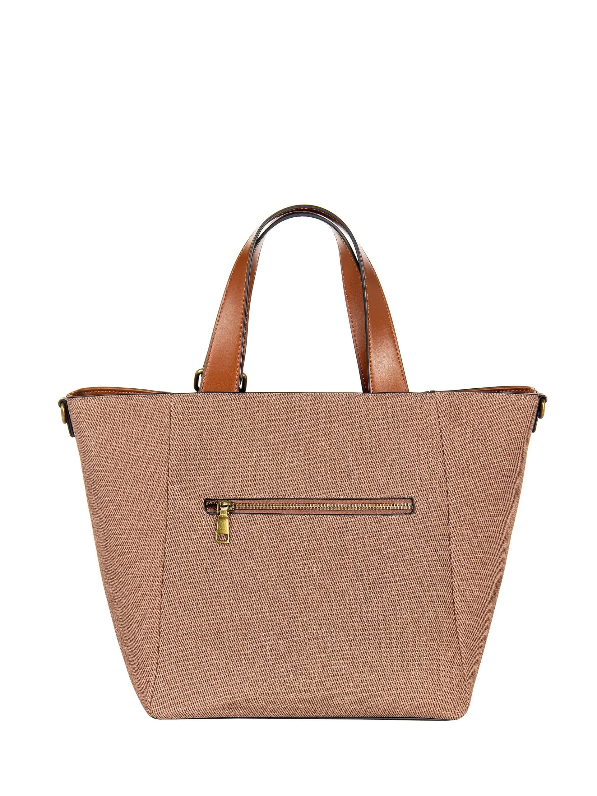 Maxi Shopper In Tela Con Rifiniture In Similpelle E Tracolla Regolabile Removibile Rinascimento