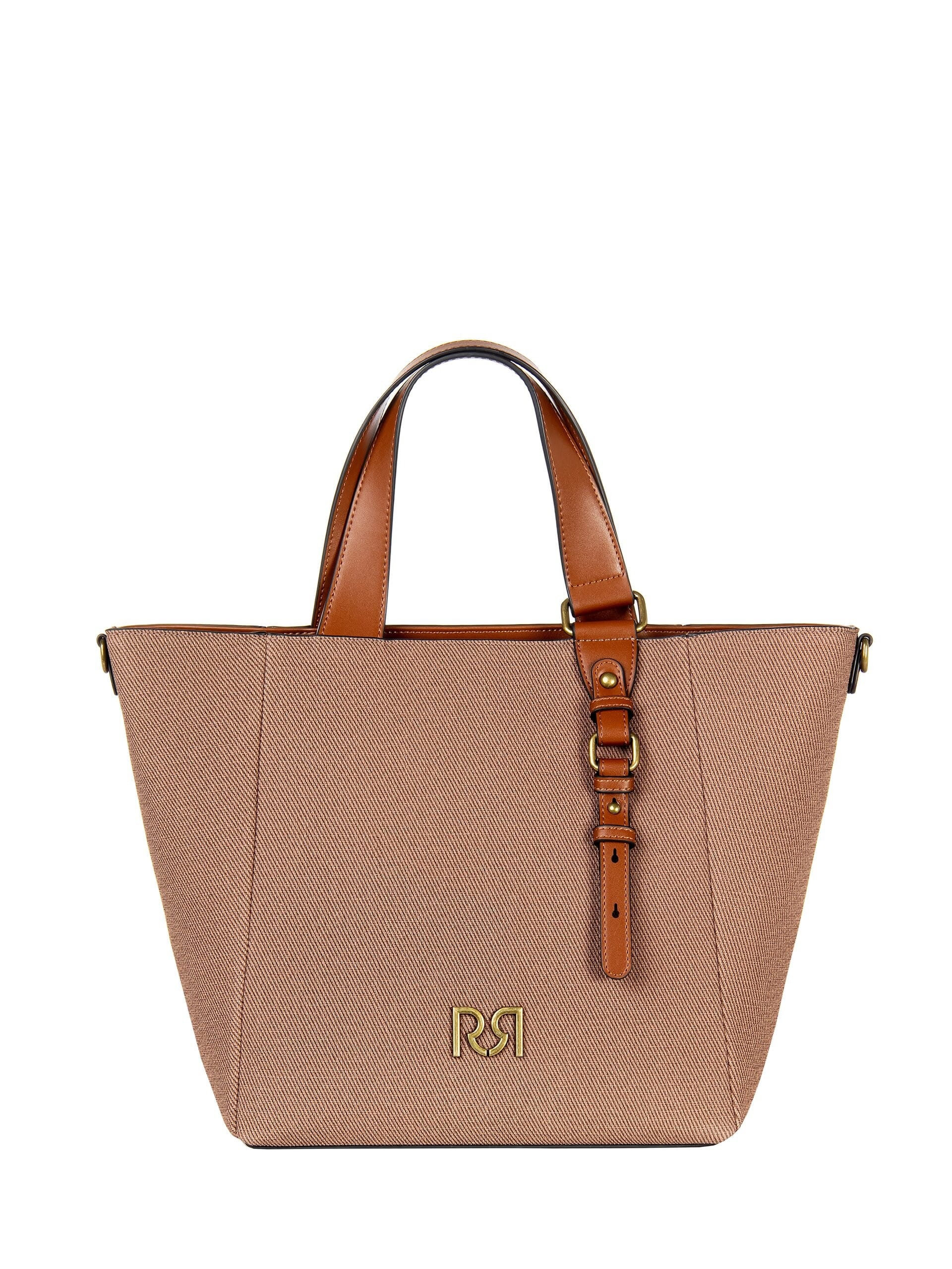 Maxi Shopper In Tela Con Rifiniture In Similpelle E Tracolla Regolabile Removibile Rinascimento