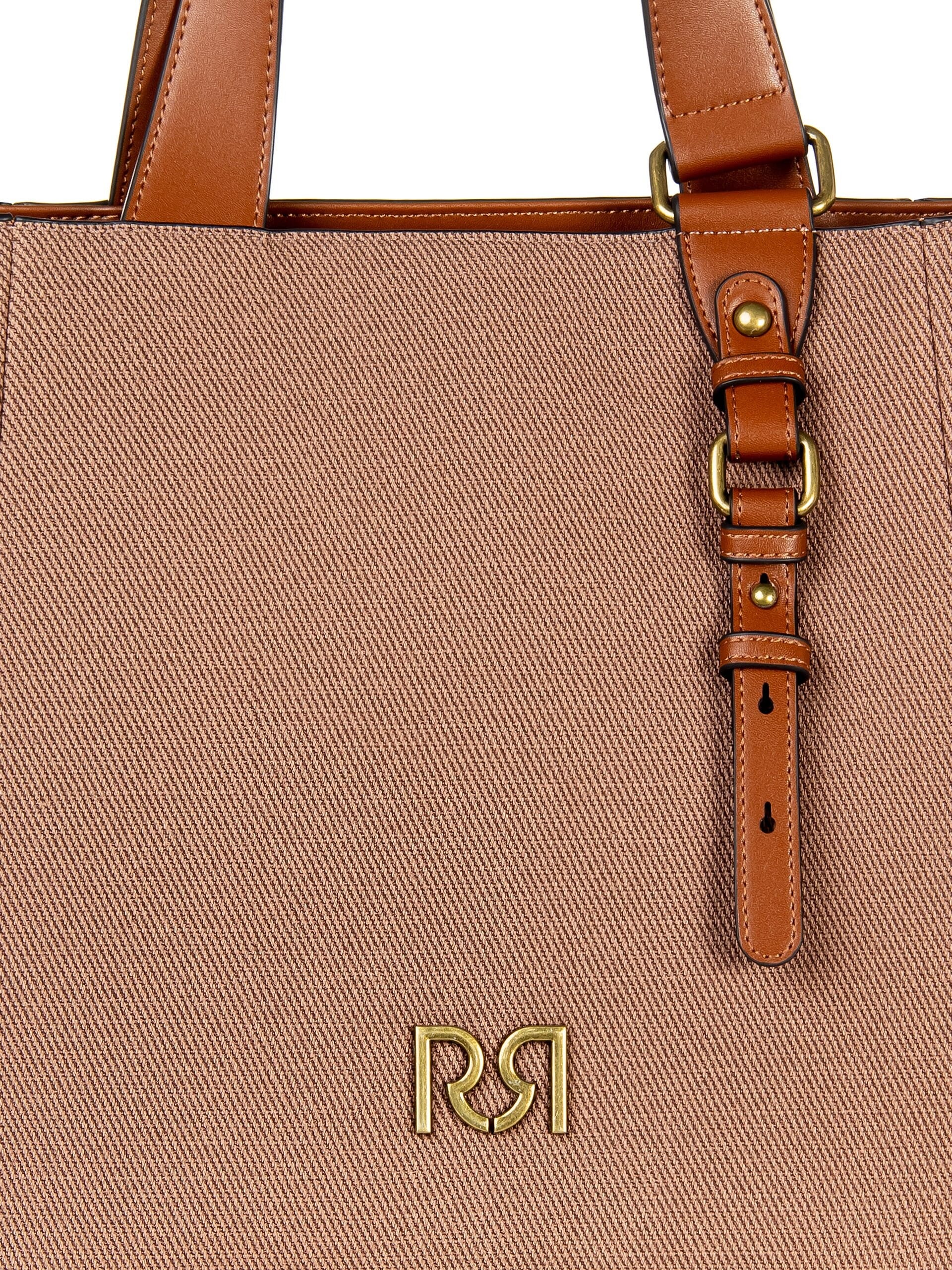 Maxi Shopper In Tela Con Rifiniture In Similpelle E Tracolla Regolabile Removibile Rinascimento