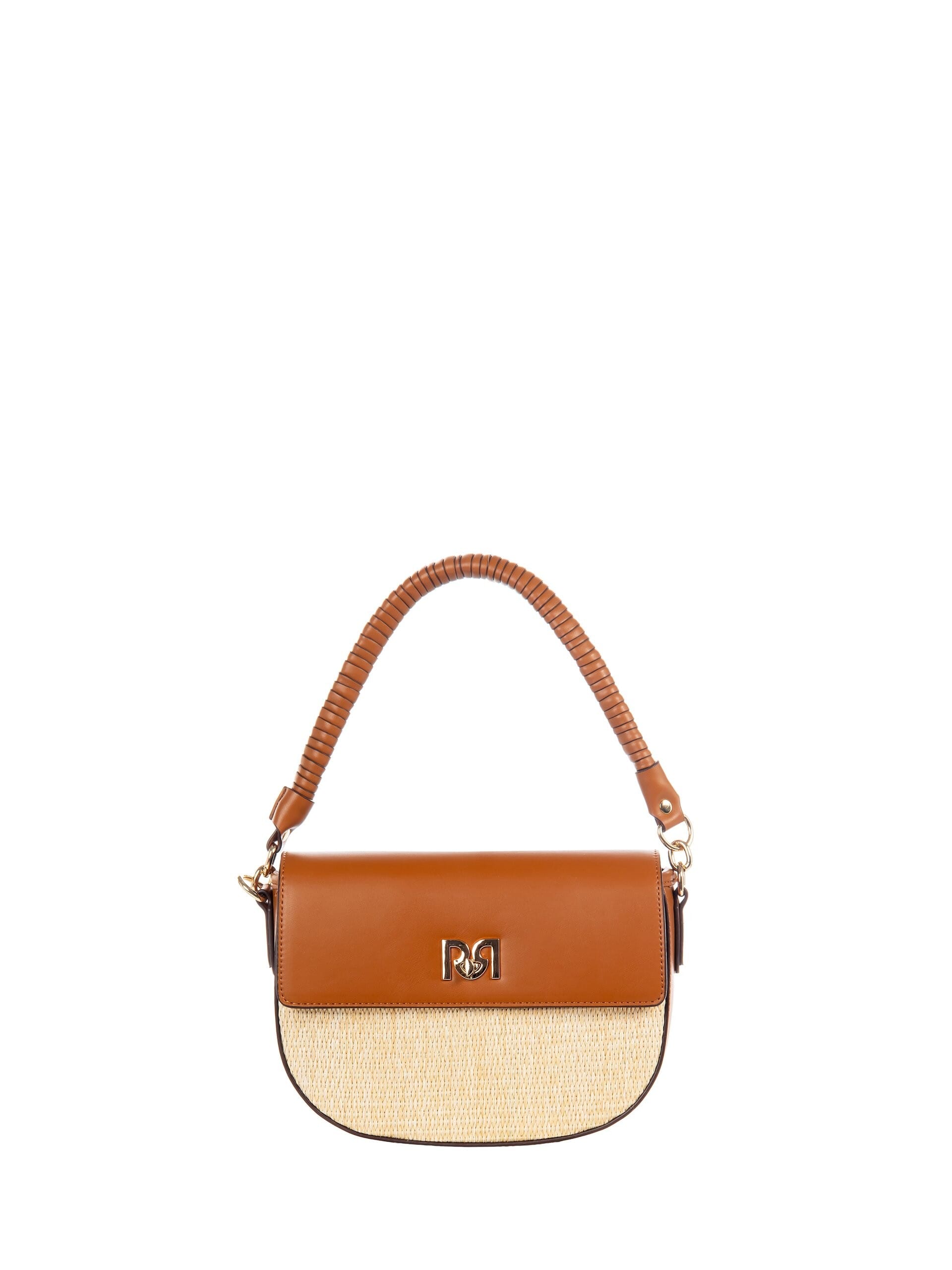 Borsa A Spalla In Similpelle Con Intreccio Effetto Paglia E Tracolla Regolabile Removibile Rinascimento