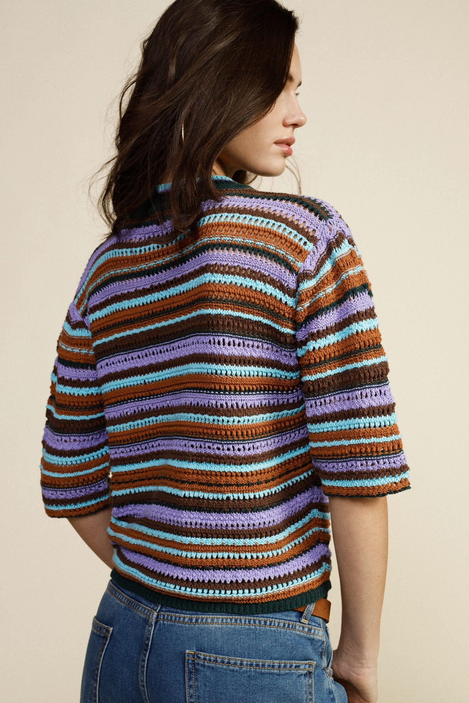 Striped Sweater With Short Sleeves And Crew Neck Dixie