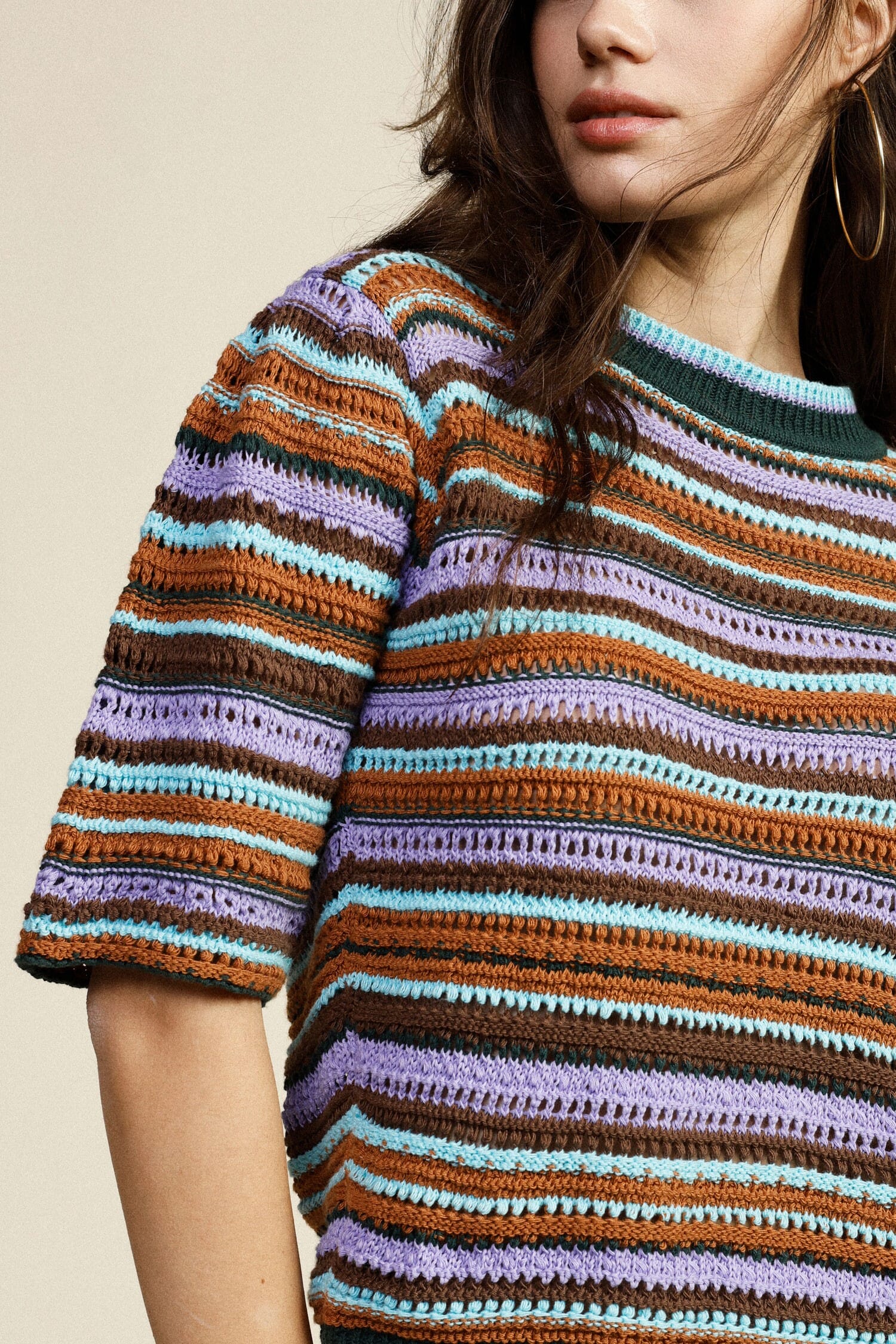 Striped Sweater With Short Sleeves And Crew Neck Dixie