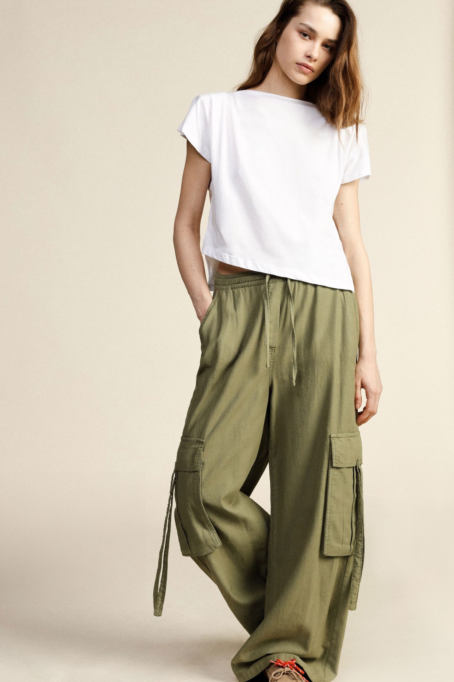 Trousers Palazzo Cargo Drawstring Side Pockets Dixie