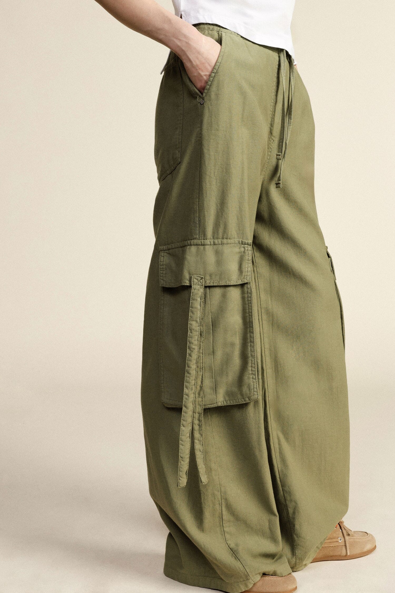 Trousers Palazzo Cargo Drawstring Side Pockets Dixie