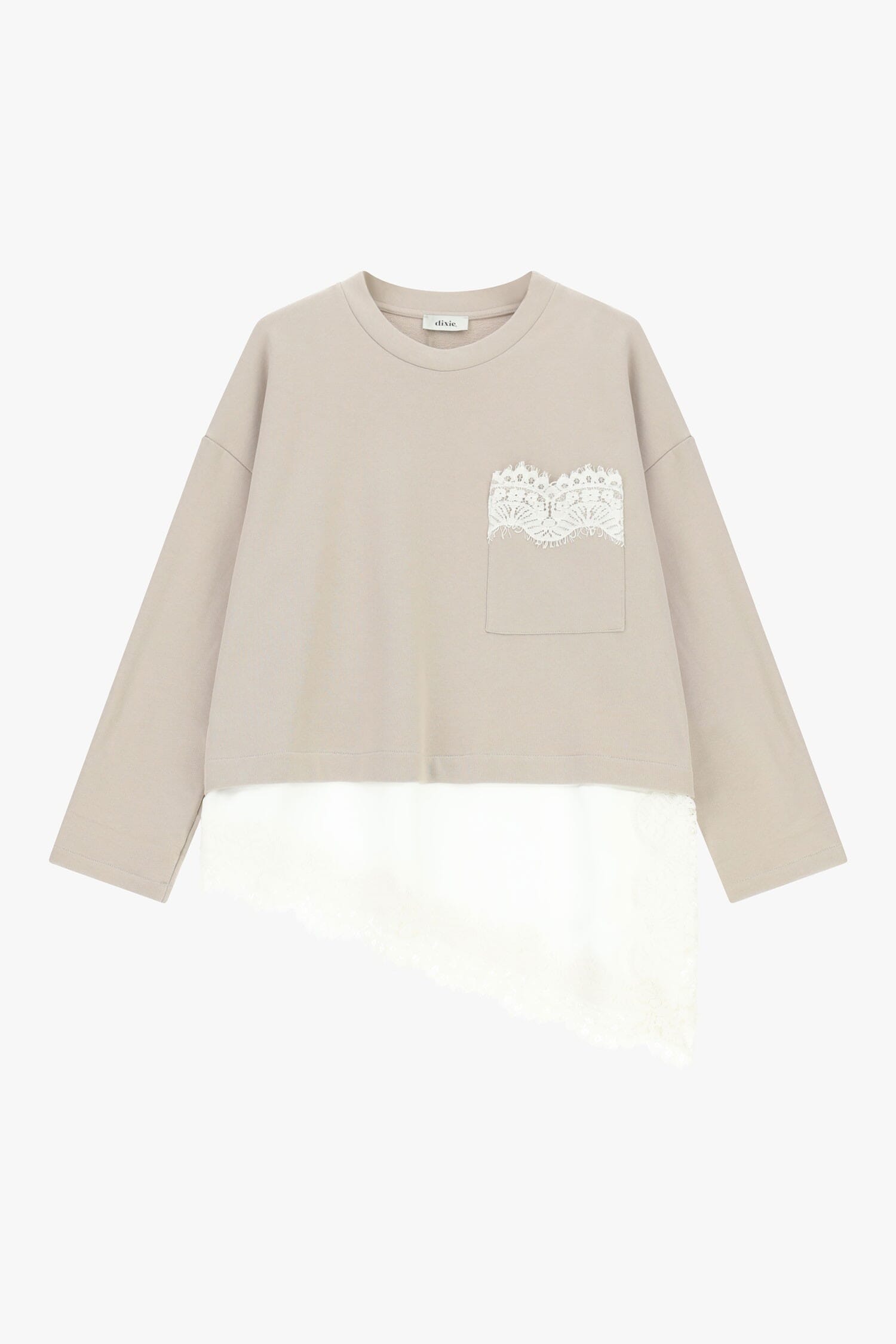 T-Shirt Maniche Lunghe Con Tasca E Bordo In Pizzo Dixie