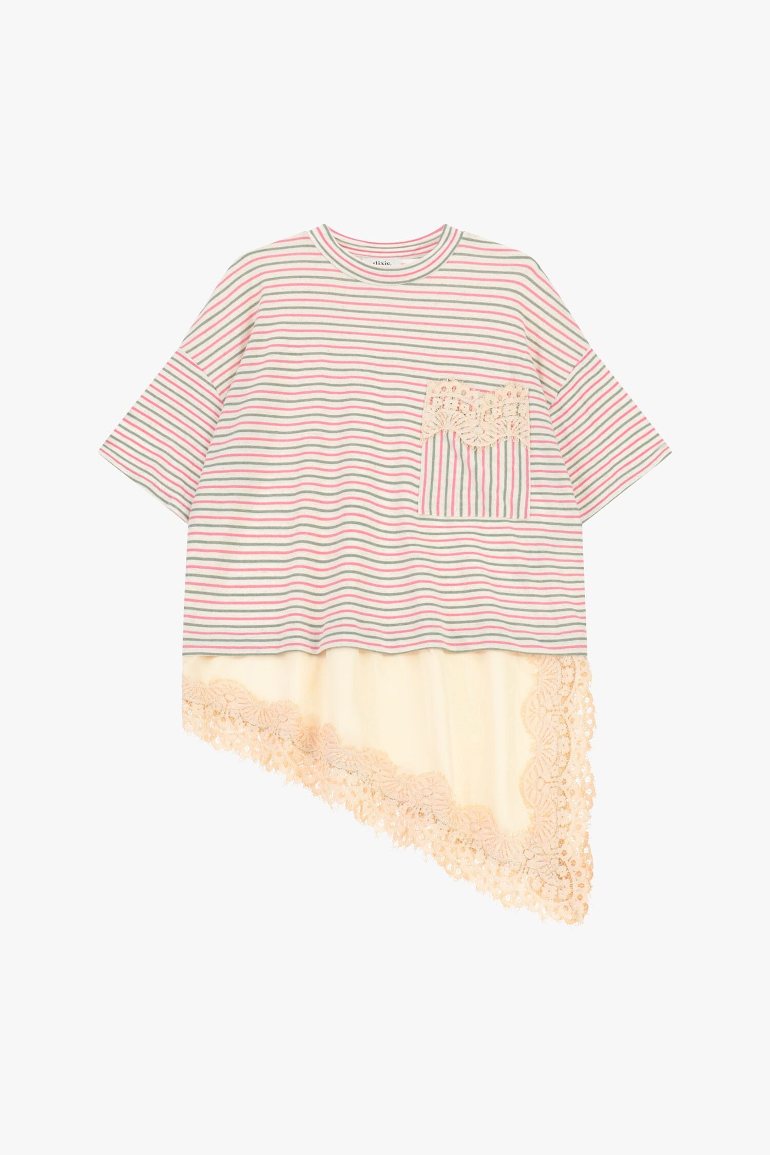 T-Shirt A Righe Con Dettagli In Pizzo E Fondo Asimmetrico Dixie