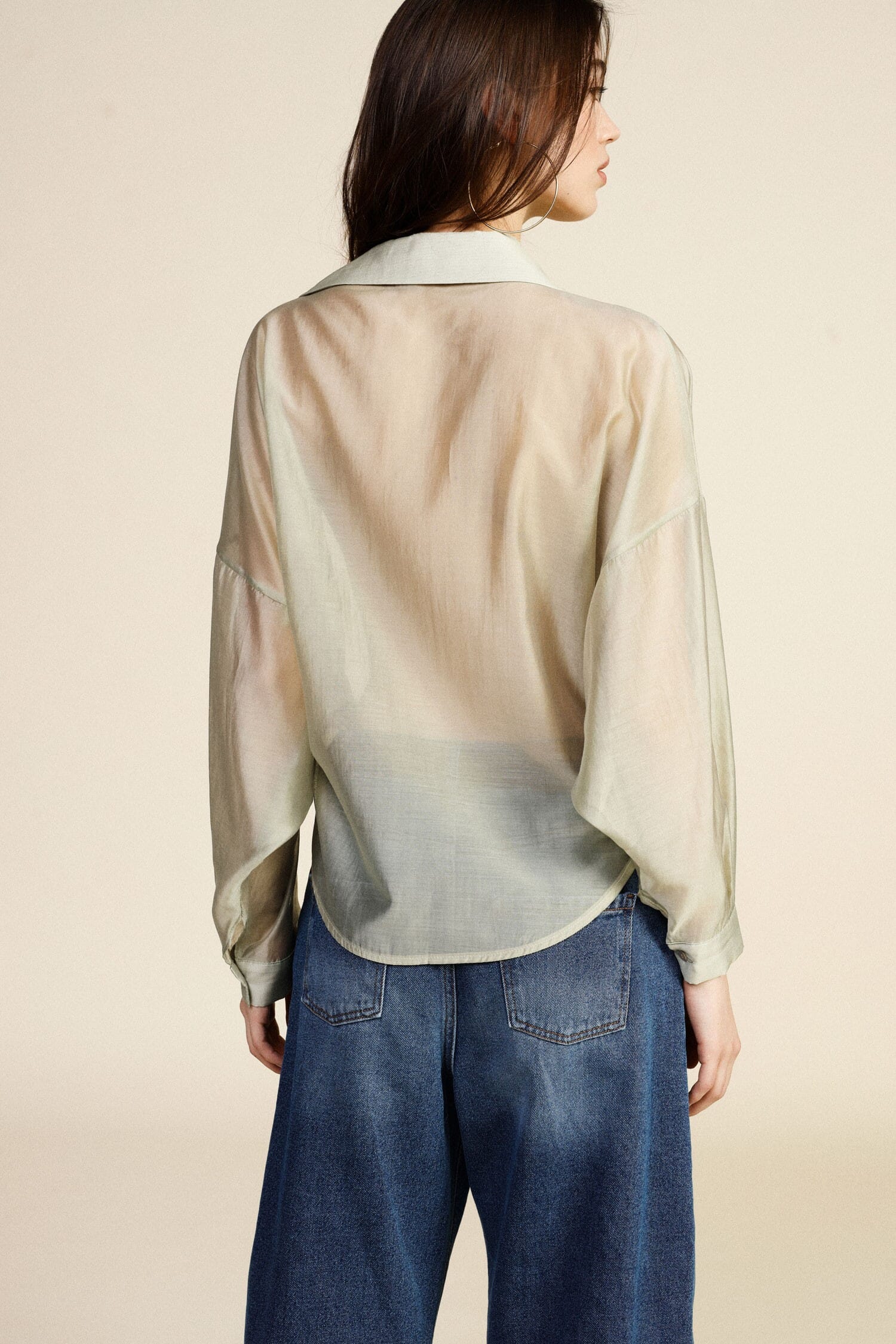 Semi-transparent shirt with lace and classic collar Dixie