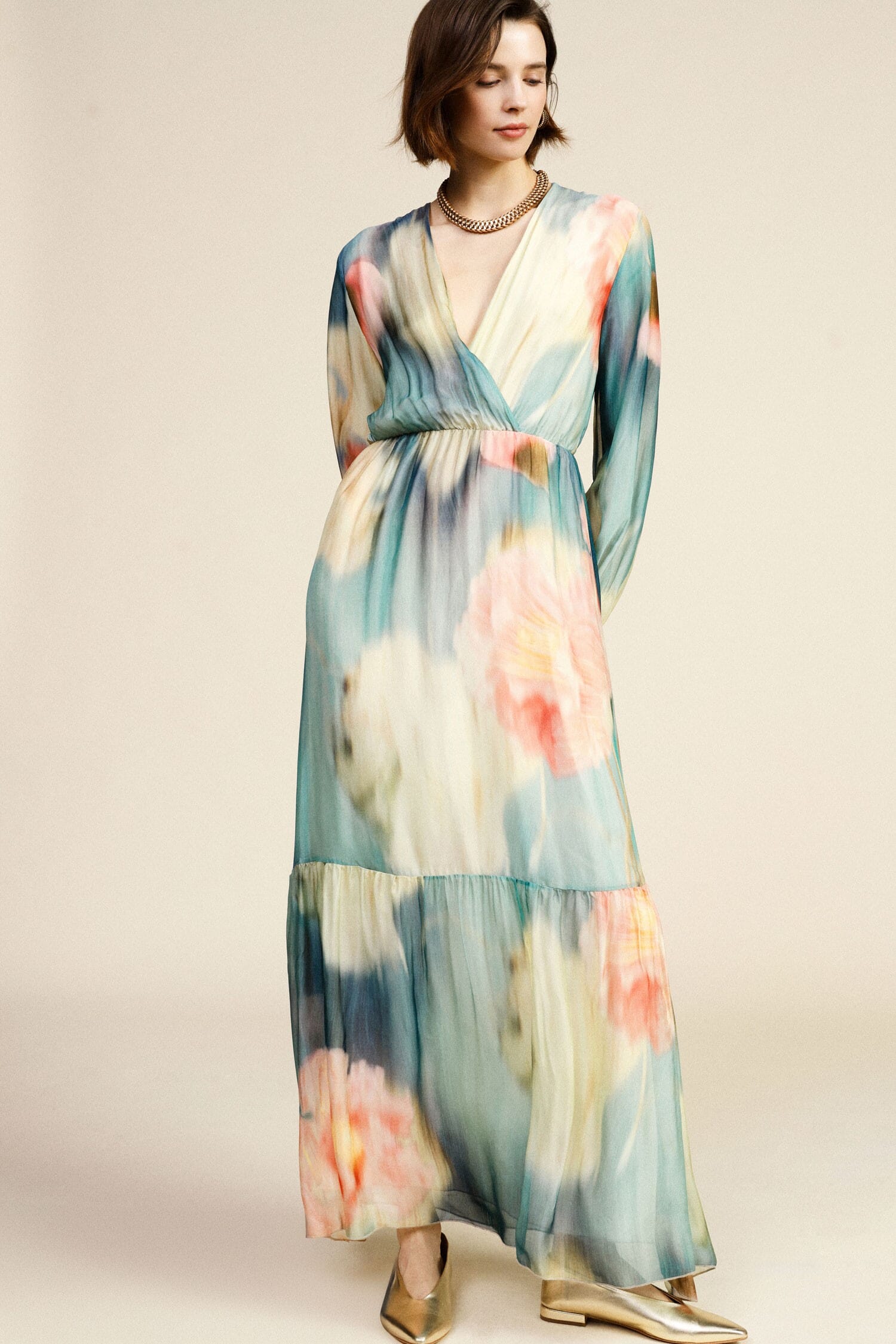 Robe longue imprimé floral col en V Dixie