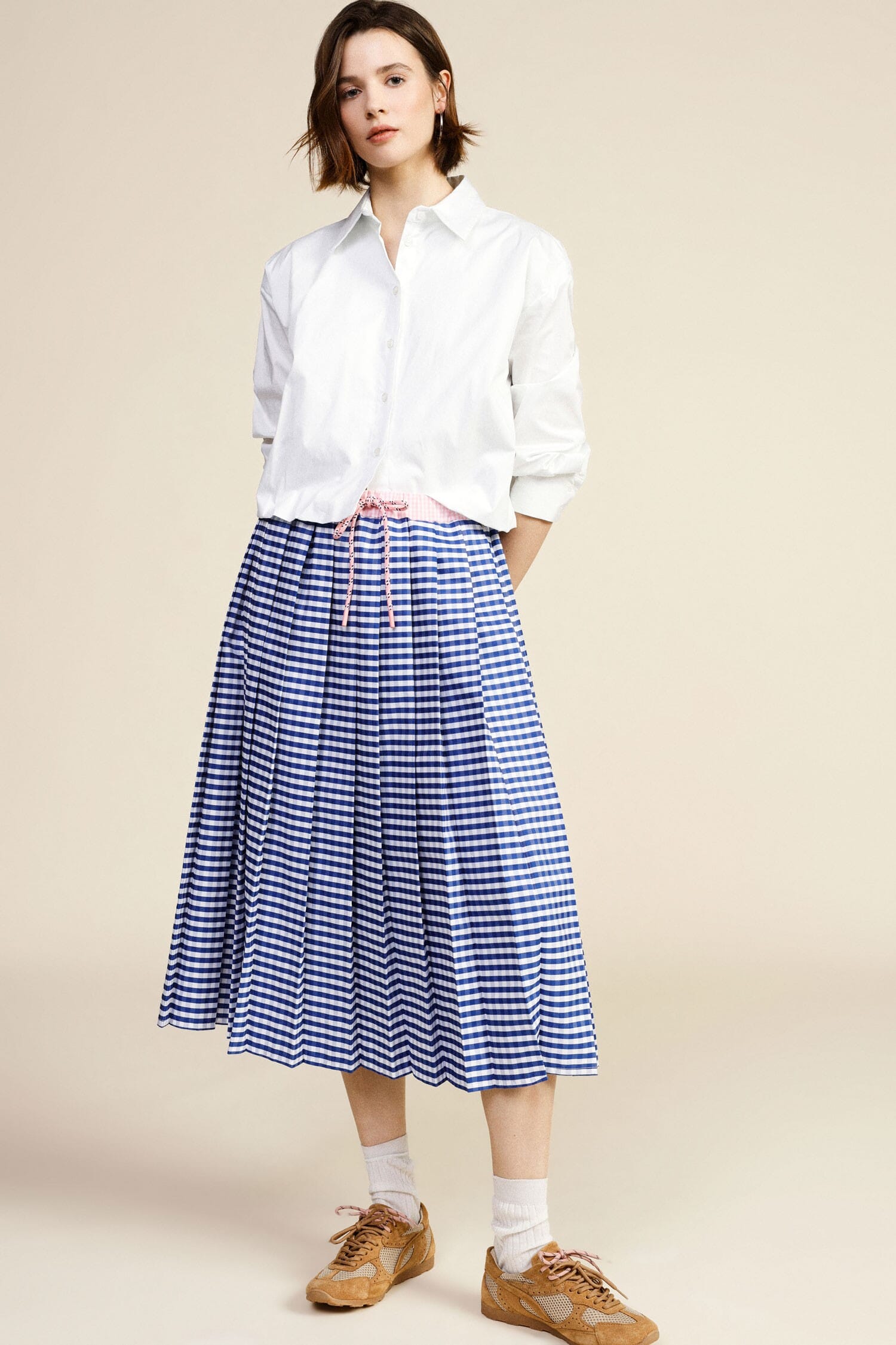High Waisted Midi Skirt With Pleats And Drawstring Dixie