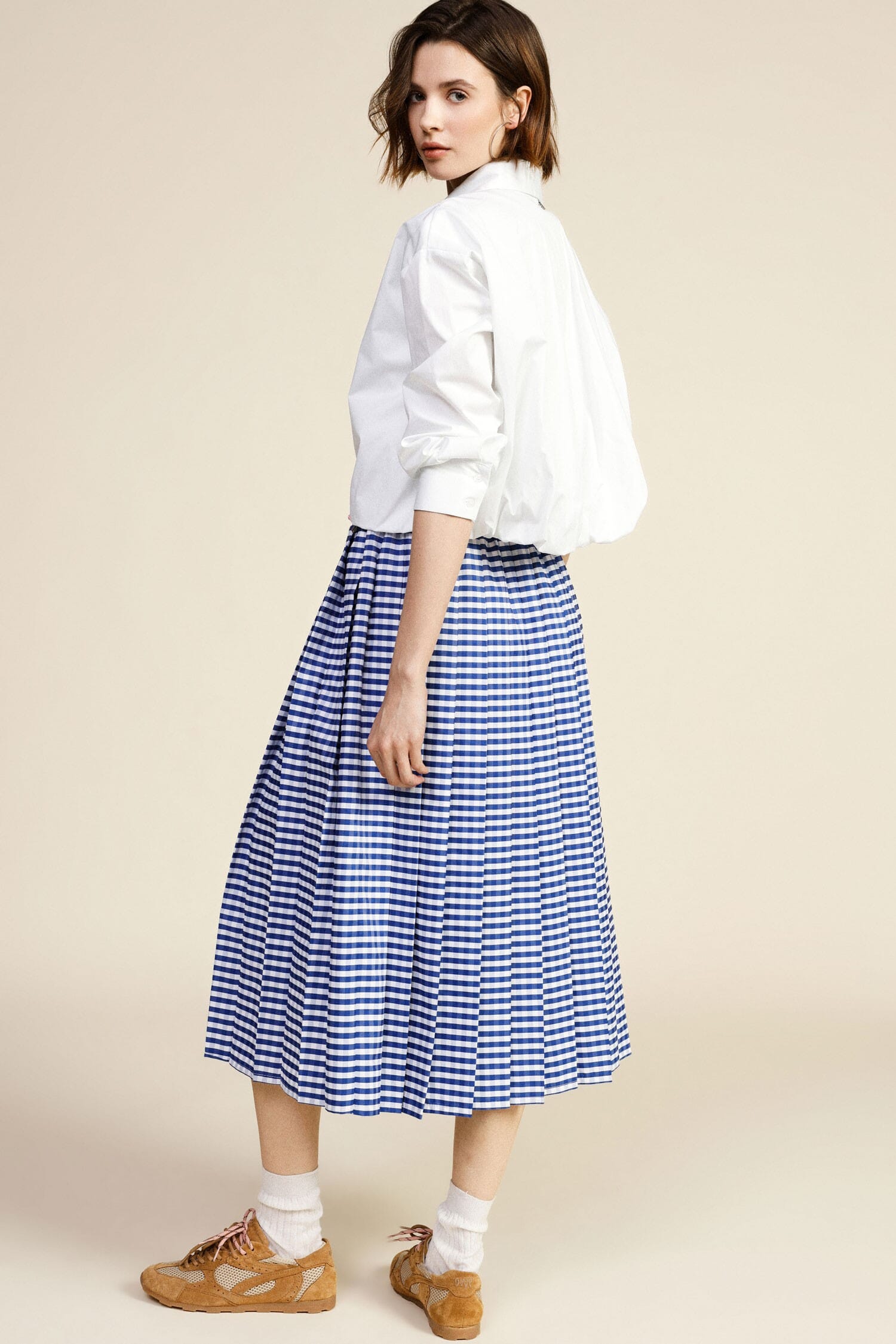 High Waisted Midi Skirt With Pleats And Drawstring Dixie