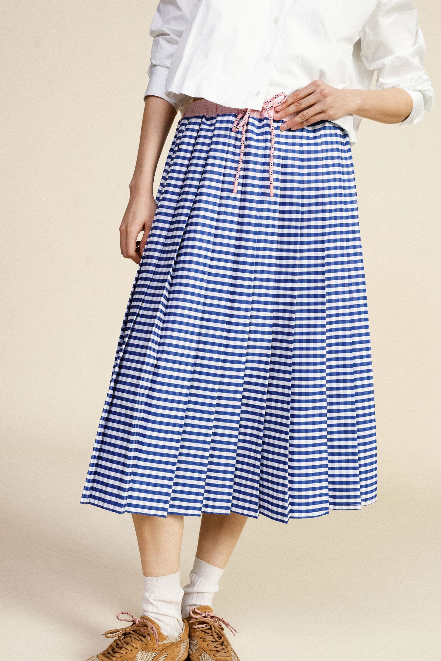 High Waisted Midi Skirt With Pleats And Drawstring Dixie