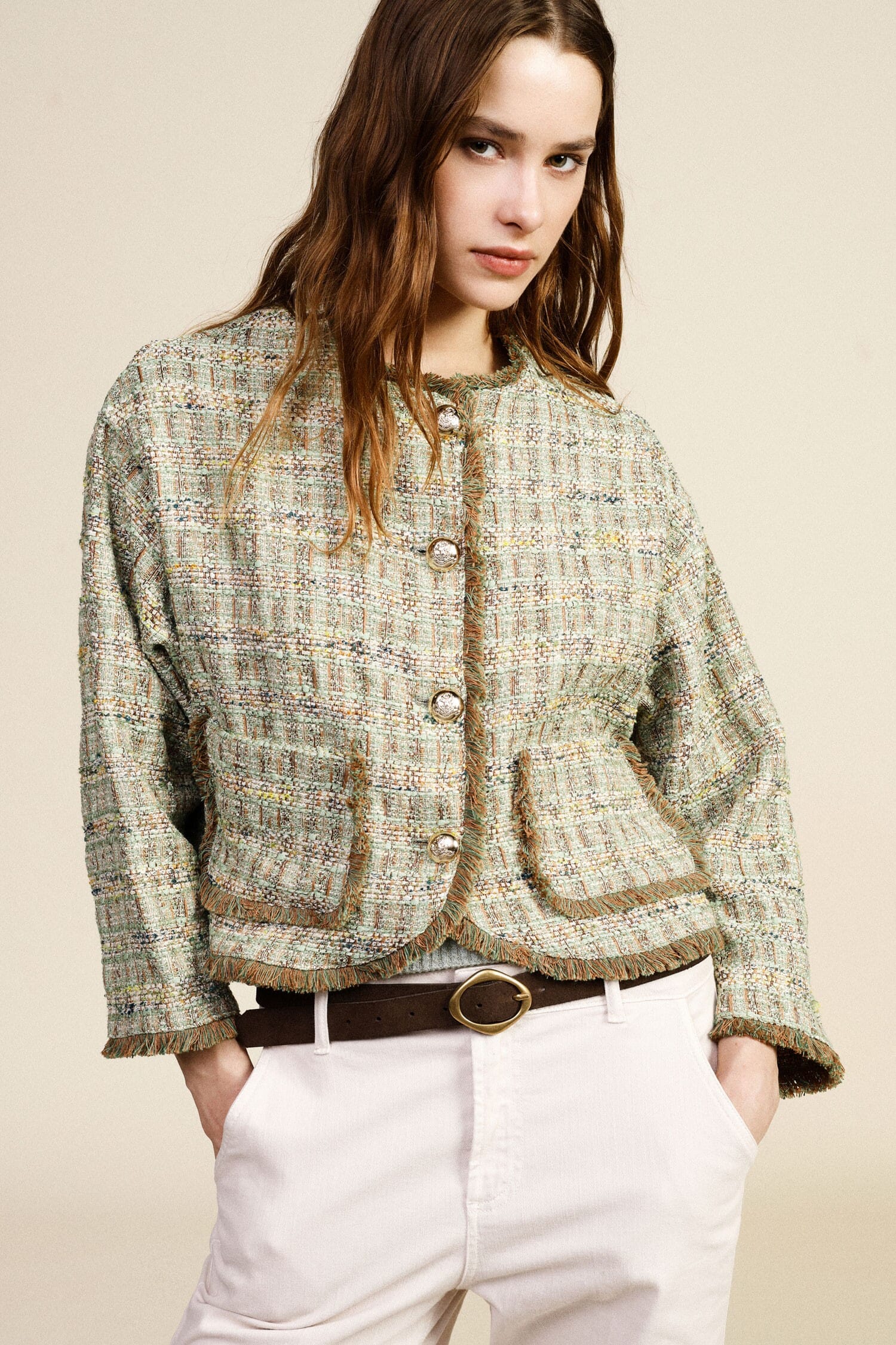 Short Tweed Jacket With Patch Pockets Dixie