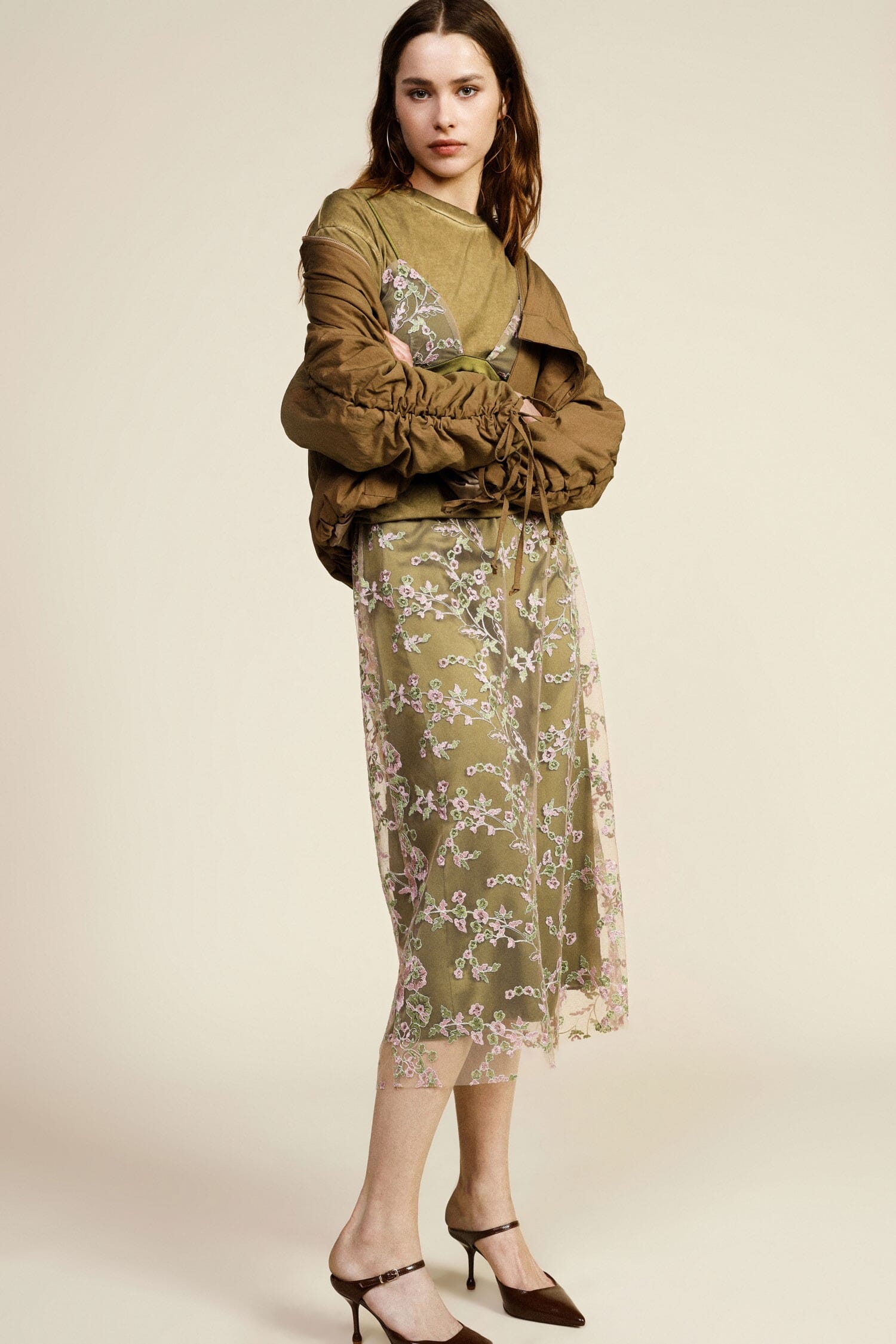 Jupe midi avec broderie florale transparente Dixie