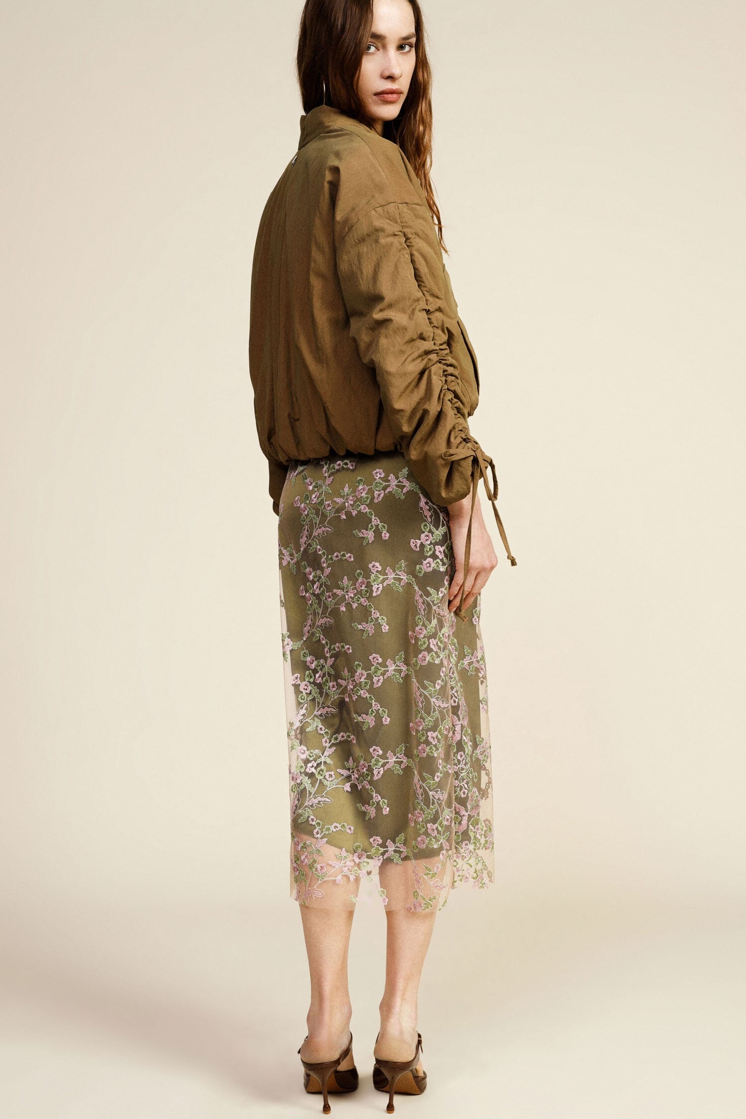 Jupe midi avec broderie florale transparente Dixie