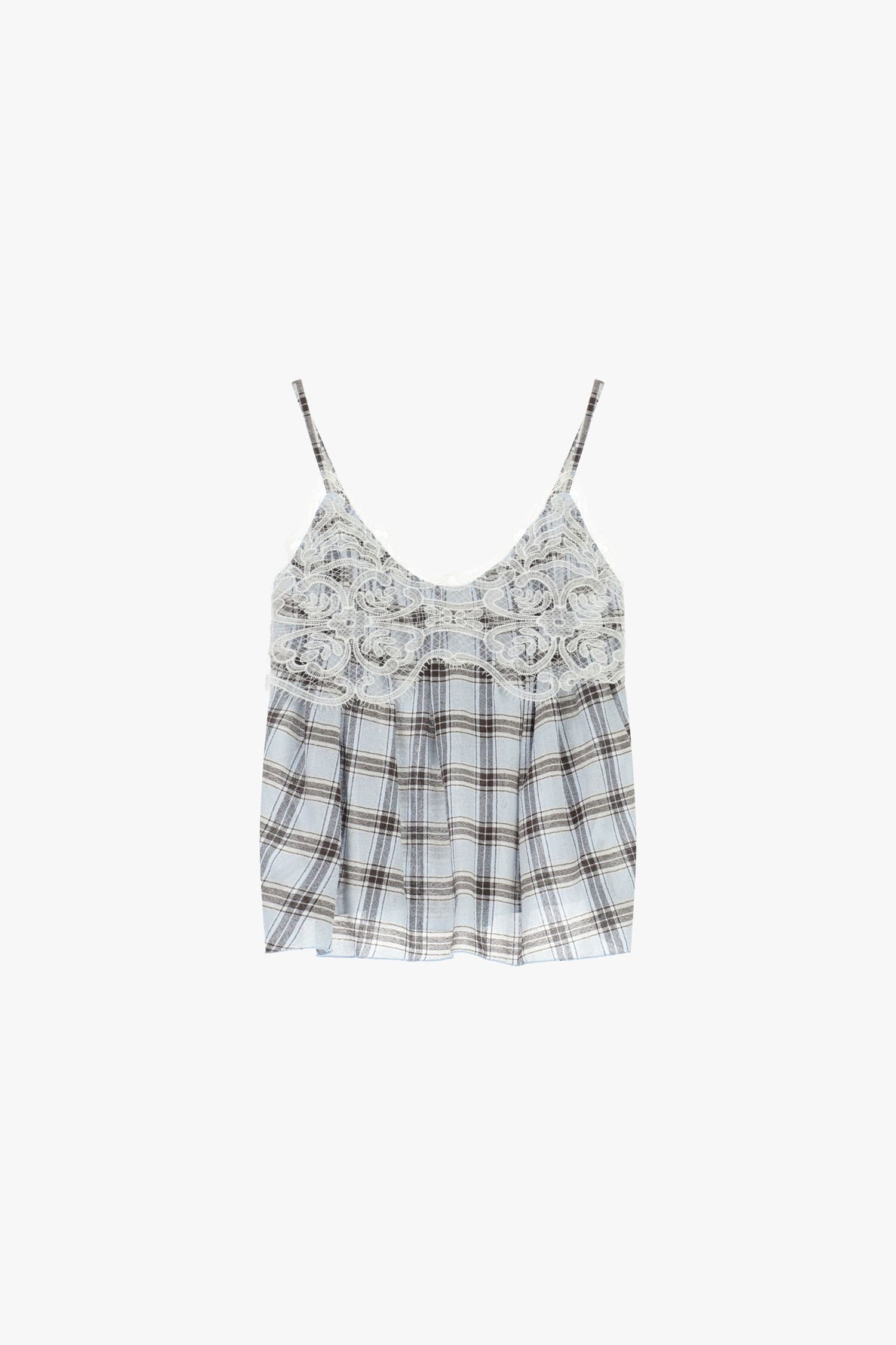 Thin Strap Top With Lace Detailing And Dixie Check Print