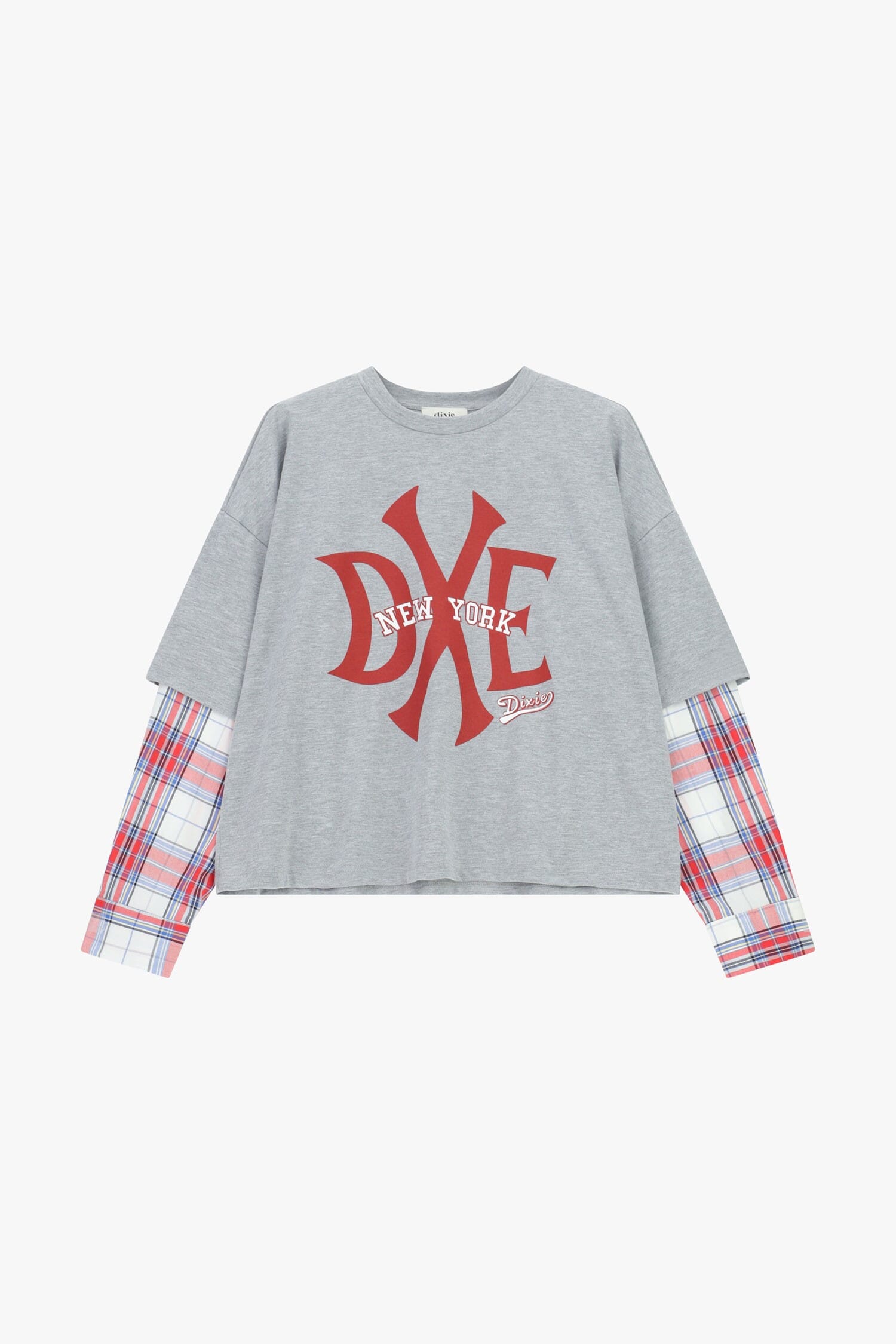 T-Shirt Manica Lunga Stampa New York E Dettagli A Quadri Dixie