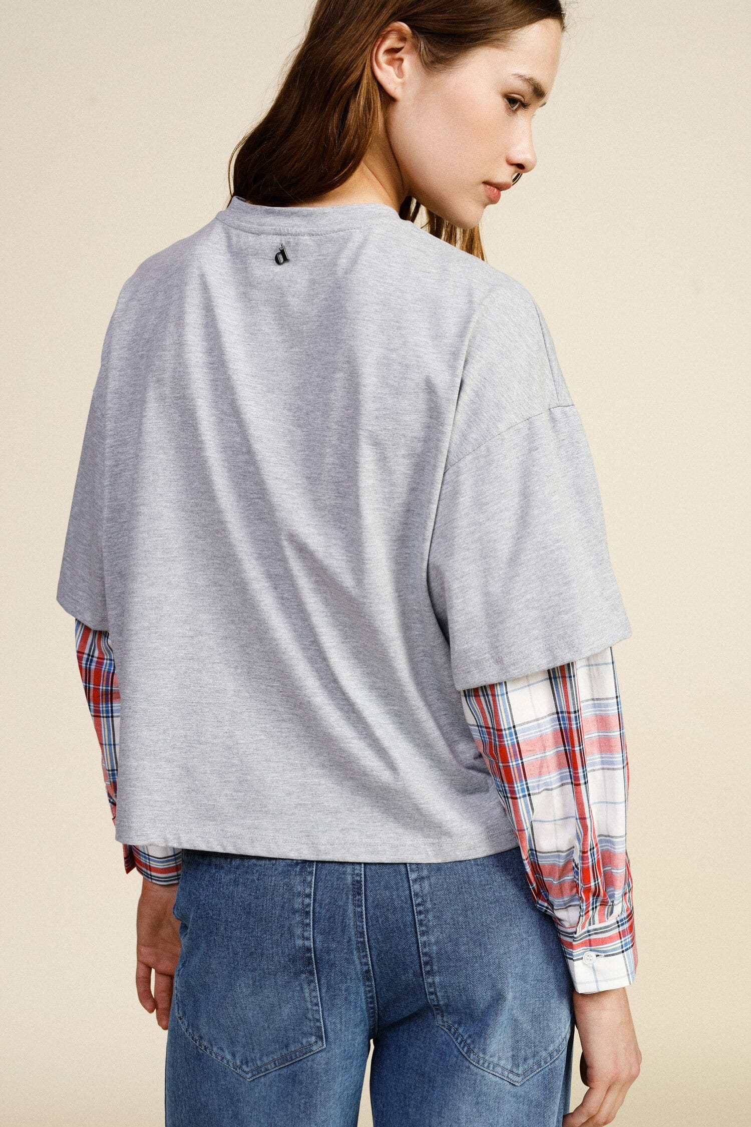 T-Shirt Manica Lunga Stampa New York E Dettagli A Quadri Dixie