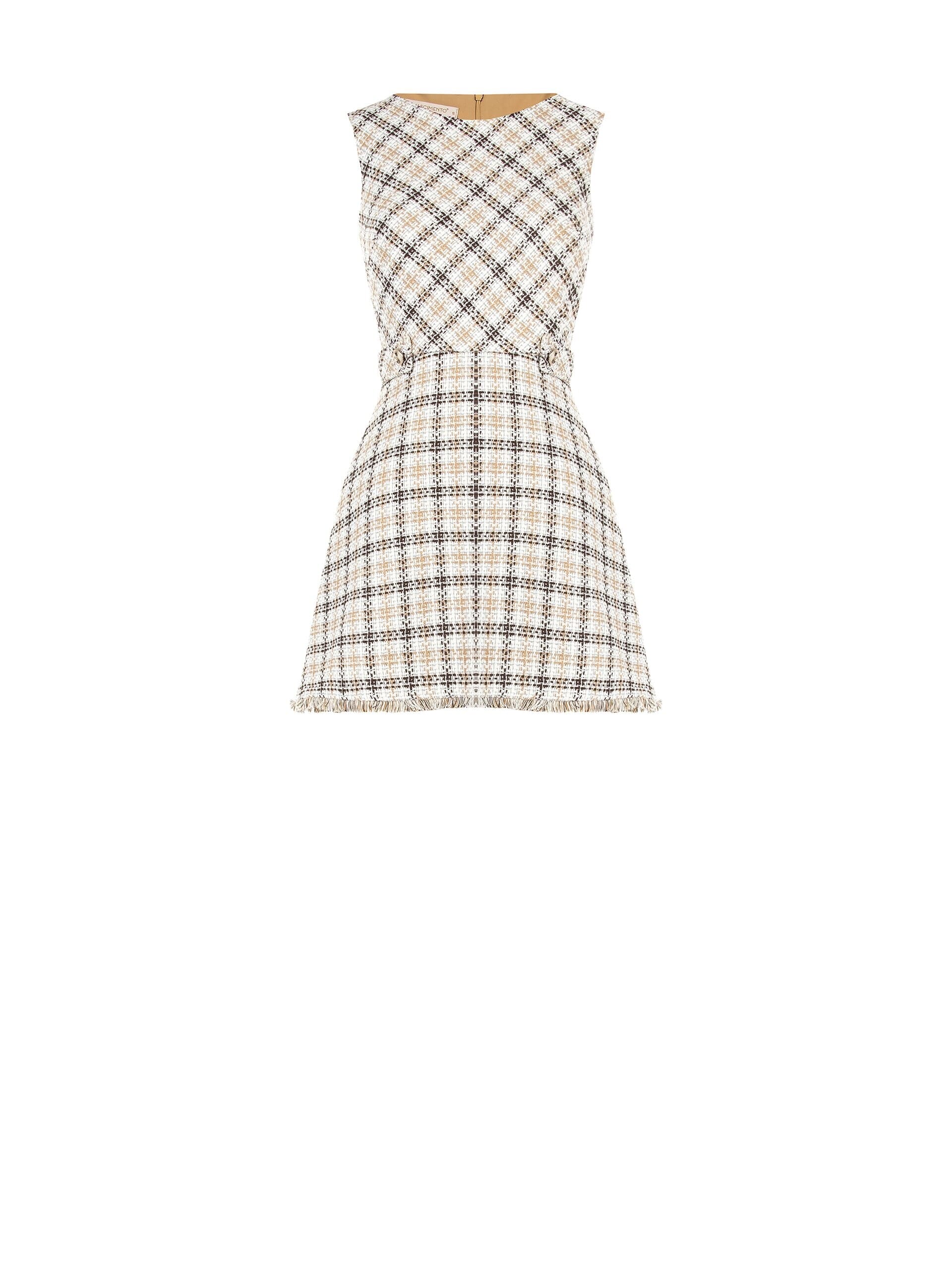 Abito Corto A Trapezio In Tweed Con Bottoni Logo Rr E Fondo Sfrangiato Rinascimento