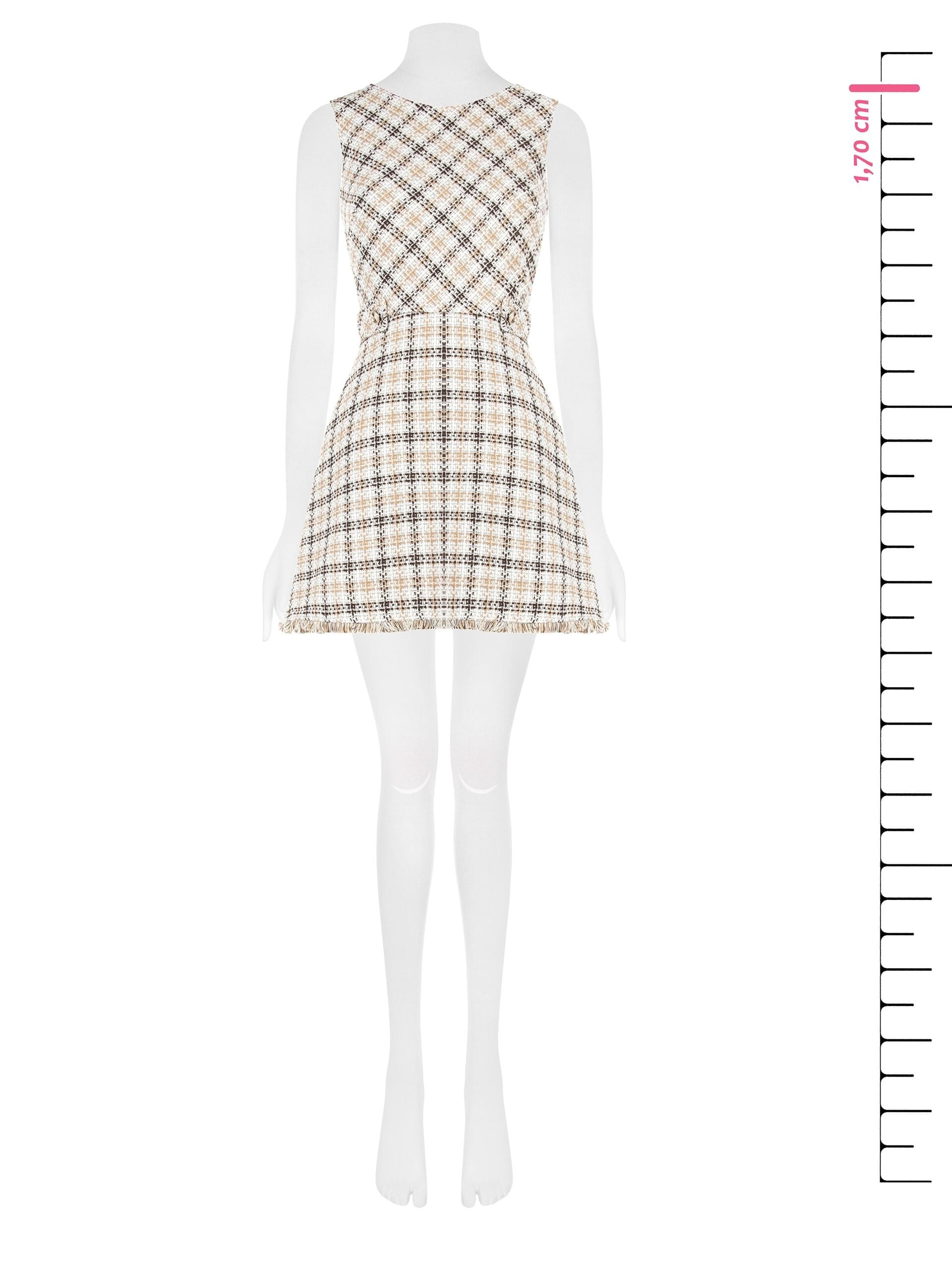 Abito Corto A Trapezio In Tweed Con Bottoni Logo Rr E Fondo Sfrangiato Rinascimento