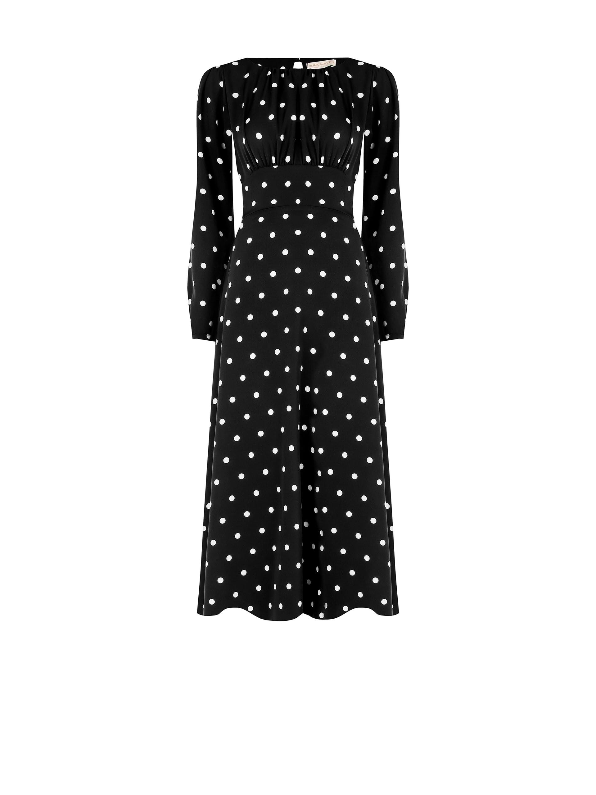 Abito Midi In Raso A Pois Con Scollo Impuntato Rinascimento