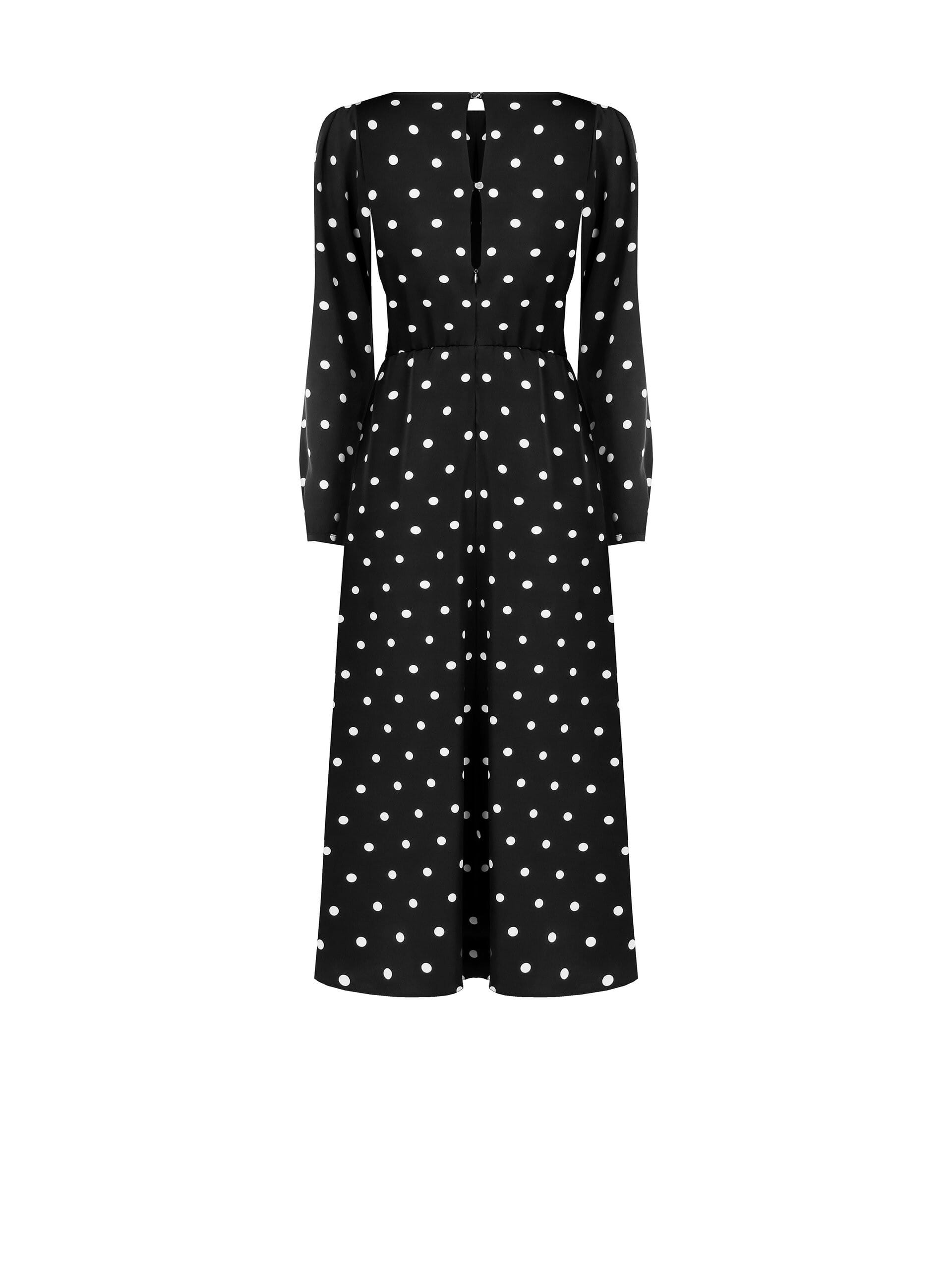 Abito Midi In Raso A Pois Con Scollo Impuntato Rinascimento