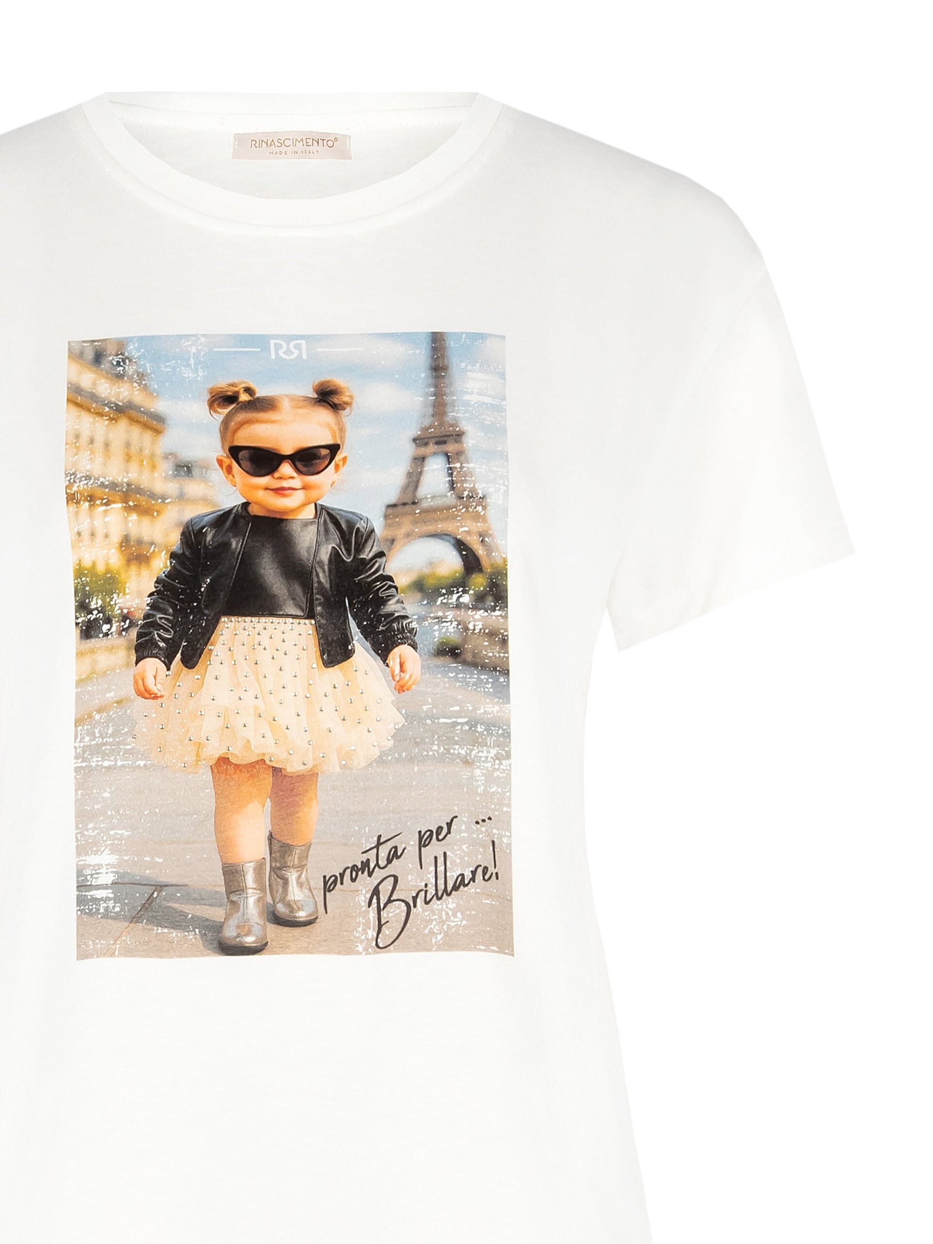 Regular Cotton T-Shirt With Baby Girl Print And Rhinestone Rinascimento