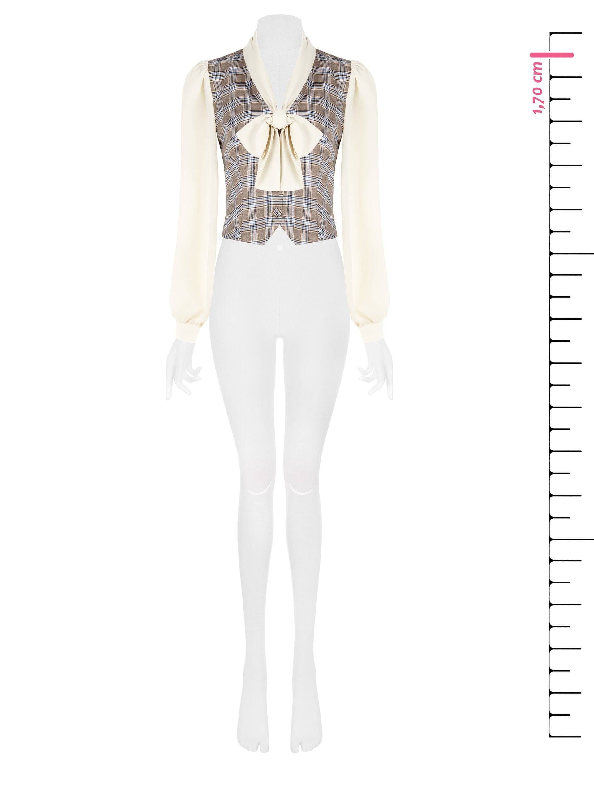 Blusa A Gilet In Principe Di Galles Con Maniche E Collo In Georgette Rinascimento