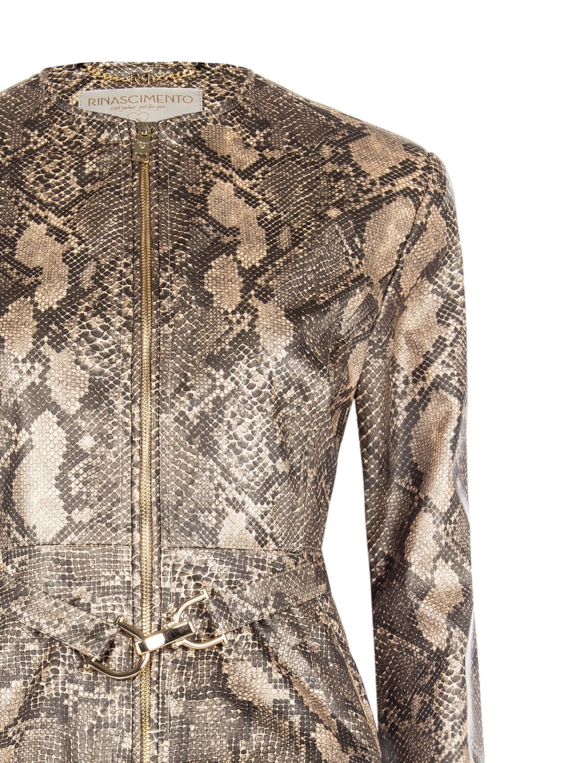 Giubbotto Sfiancato In Similpelle Pitonata Con Cintura Coordinata E Spalline Rinascimento