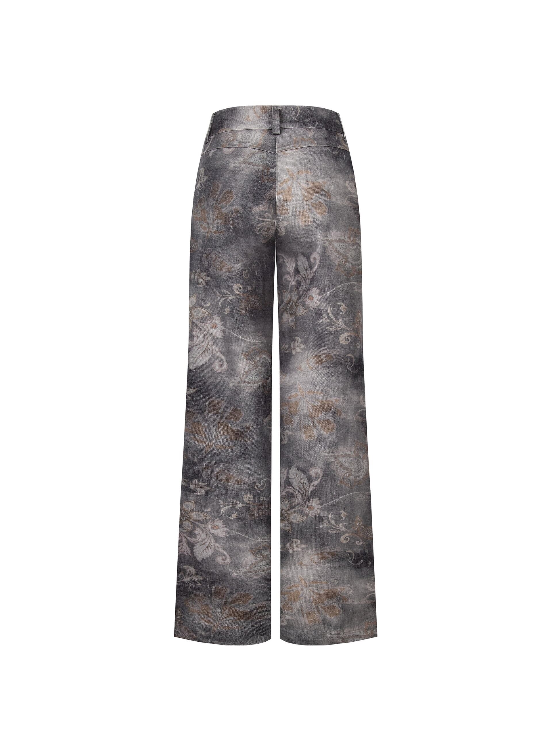 Washed And Flower Printed Palazzo Jeans Rinascimento