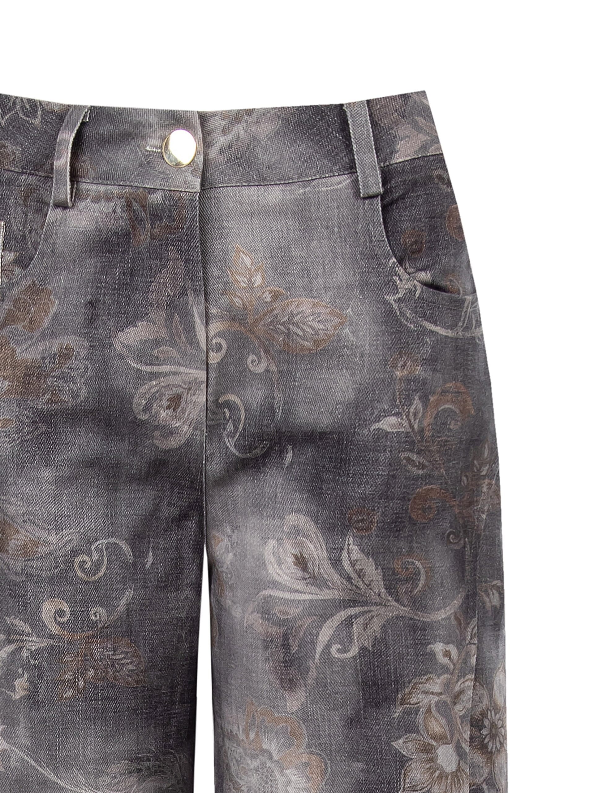 Washed And Flower Printed Palazzo Jeans Rinascimento