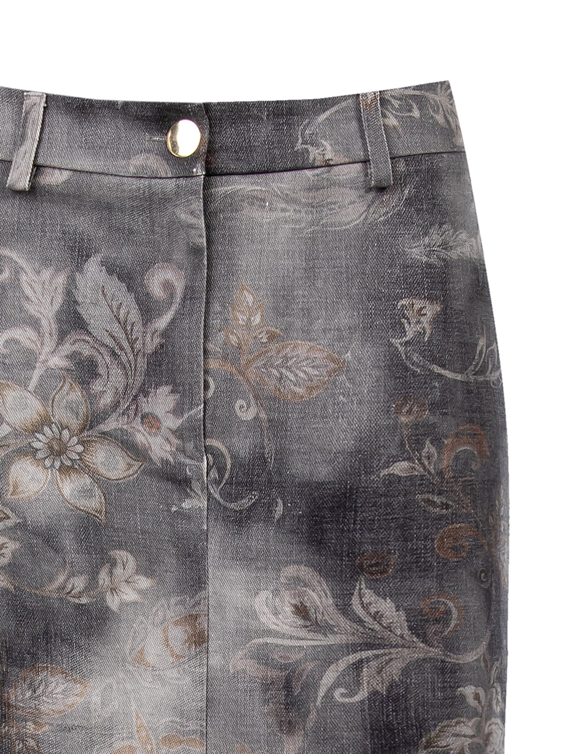 Gonna Lunga A Tubino In Denim Slavato E Stampato A Fiori Rinascimento