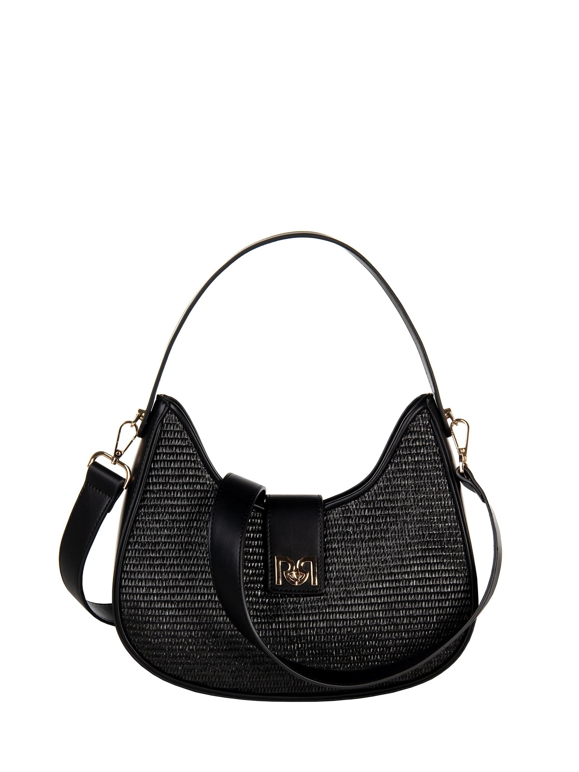 Large Imitation Leather Shoulder Bag With Straw Weave Effect And Removable Adjustable Strap Rinascimento