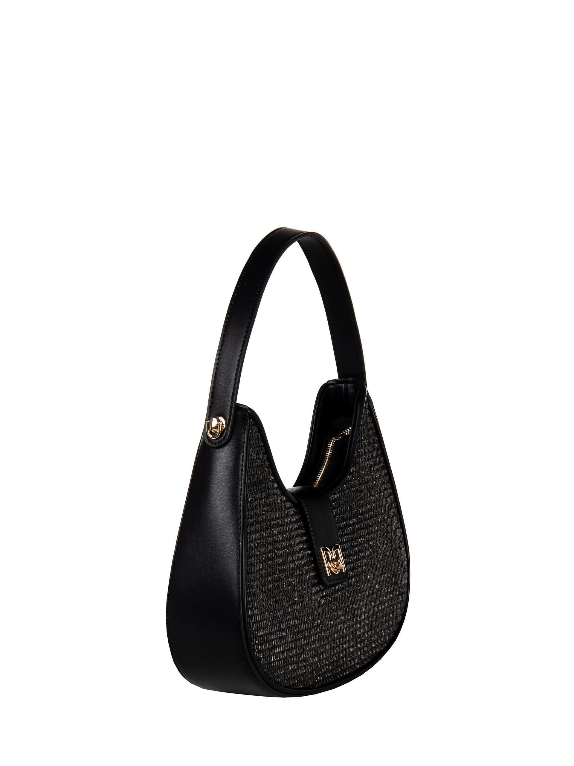 Large Imitation Leather Shoulder Bag With Straw Weave Effect And Removable Adjustable Strap Rinascimento