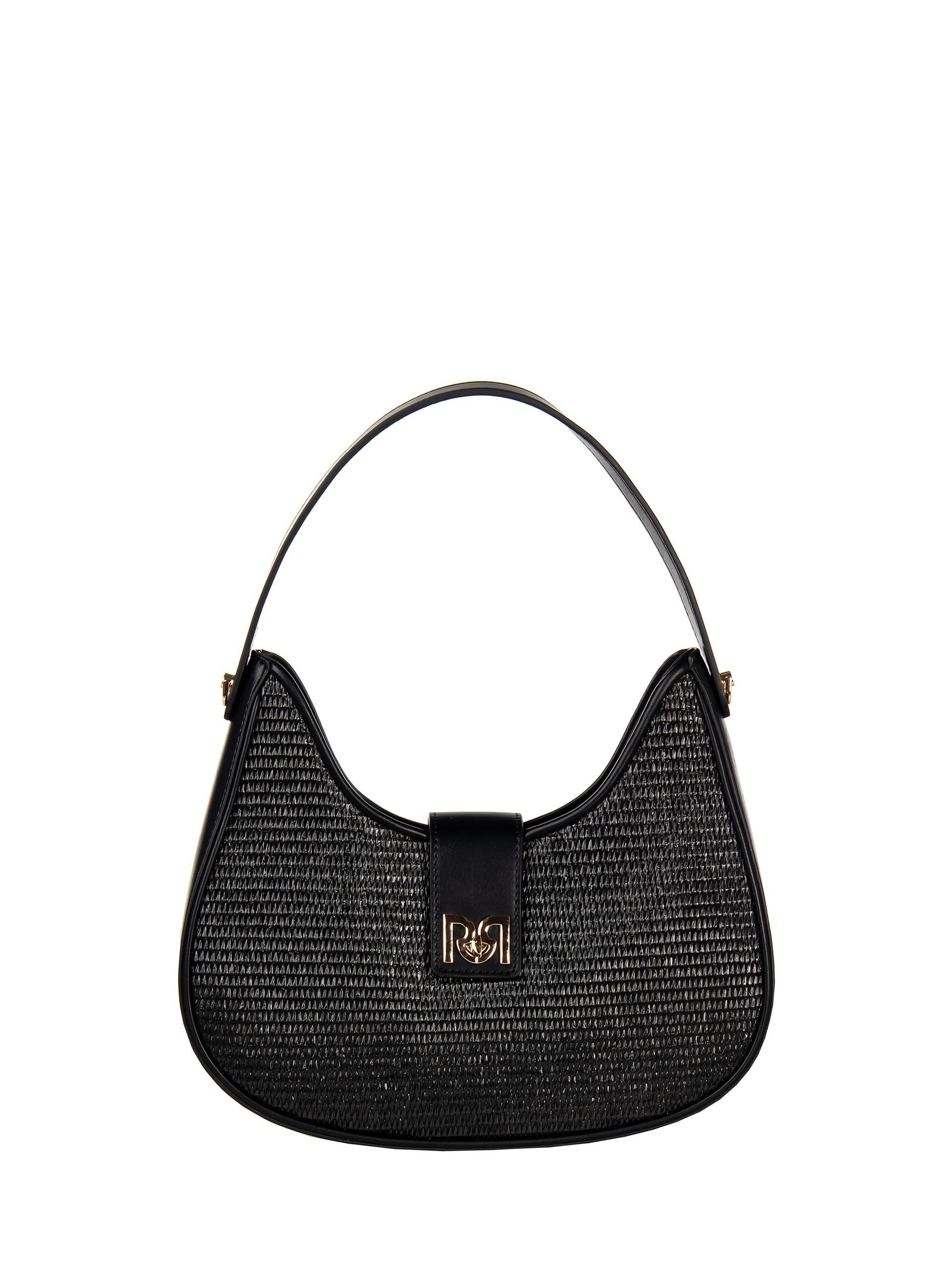 Large Imitation Leather Shoulder Bag With Straw Weave Effect And Removable Adjustable Strap Rinascimento