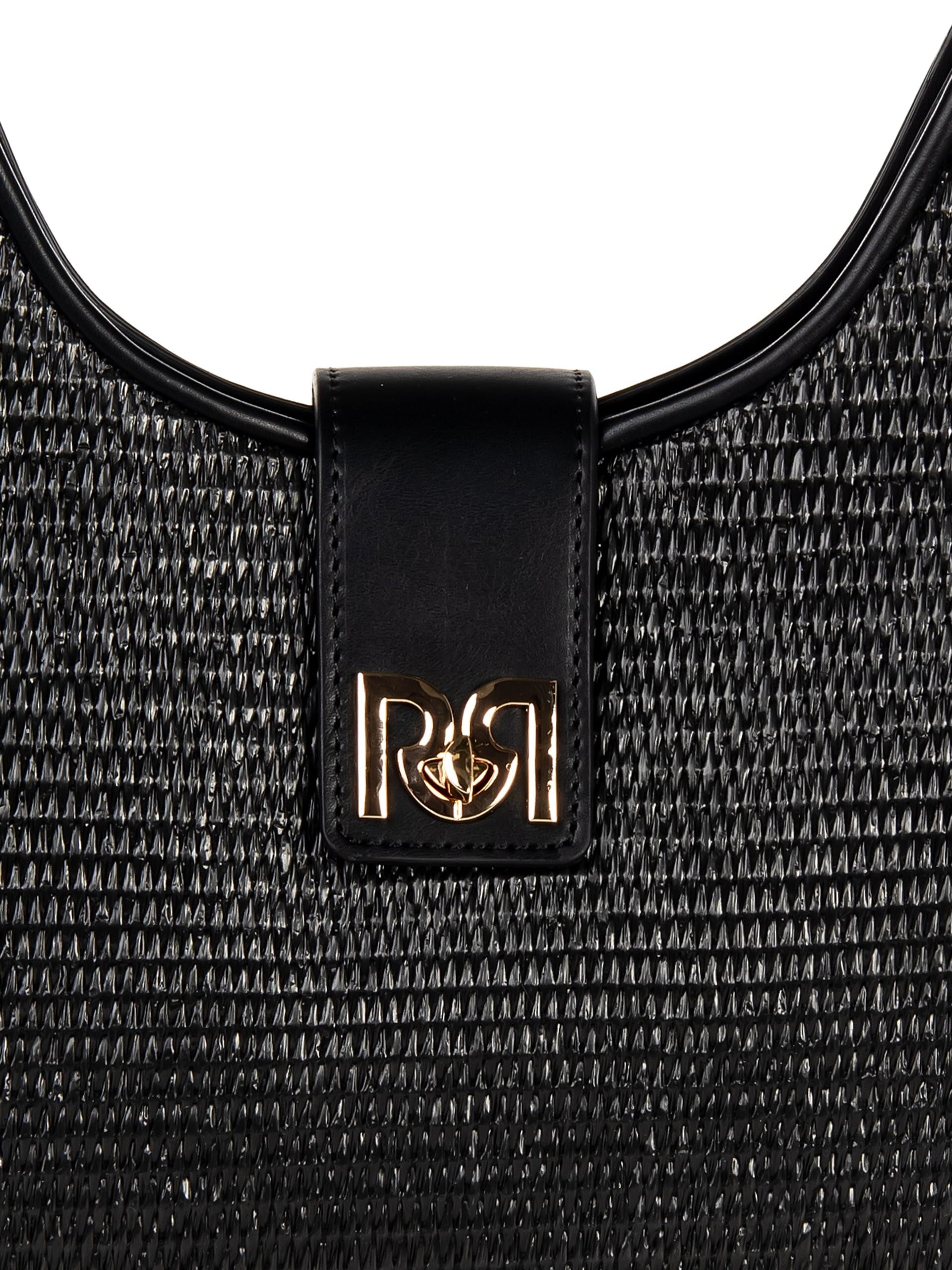 Large Imitation Leather Shoulder Bag With Straw Weave Effect And Removable Adjustable Strap Rinascimento