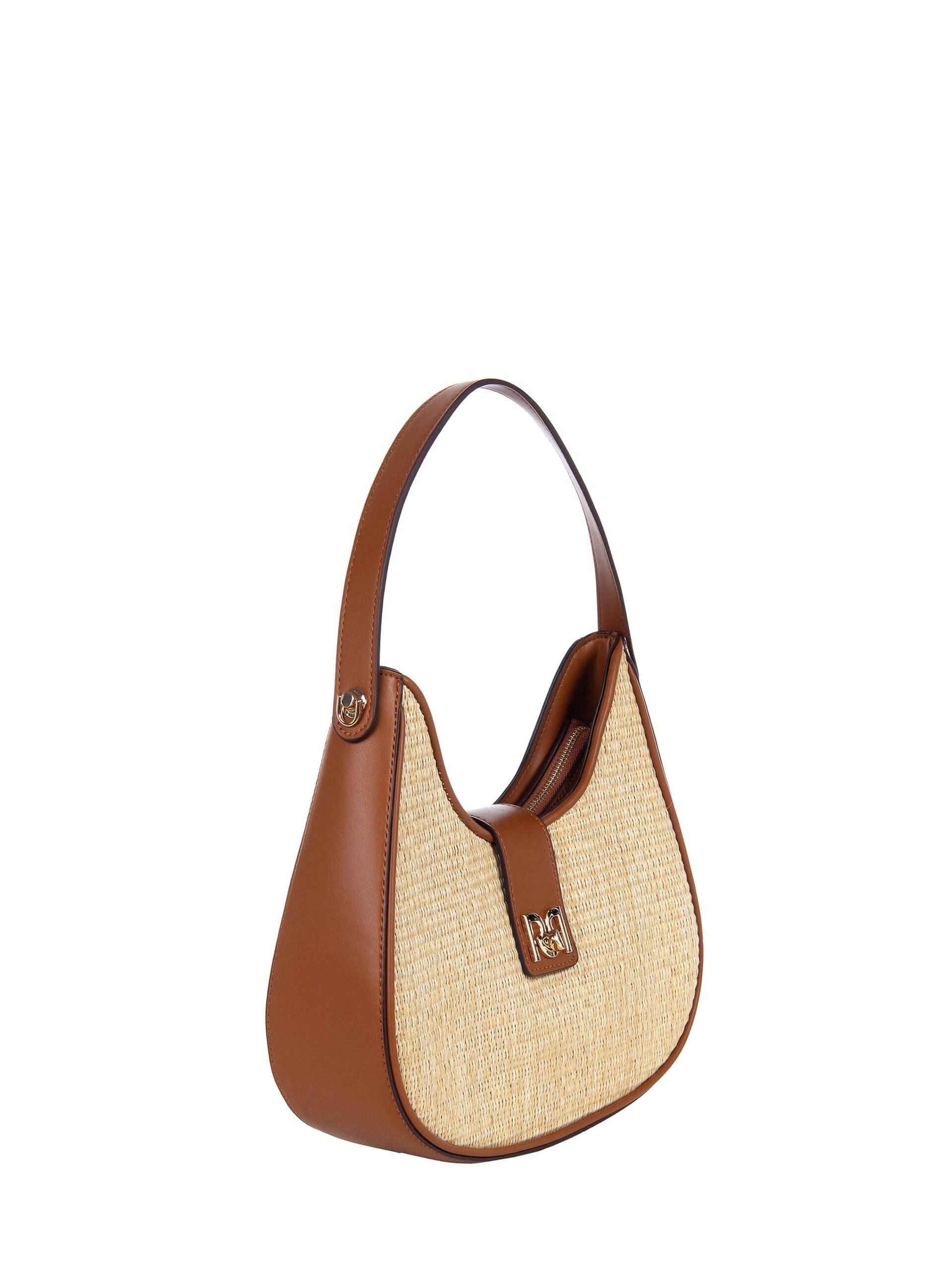 Large Imitation Leather Shoulder Bag With Straw Weave Effect And Removable Adjustable Strap Rinascimento