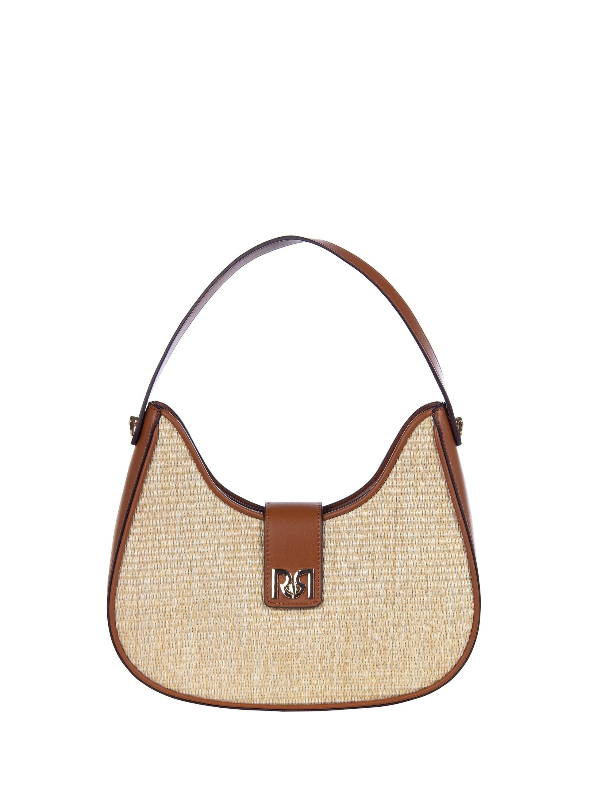 Large Imitation Leather Shoulder Bag With Straw Weave Effect And Removable Adjustable Strap Rinascimento