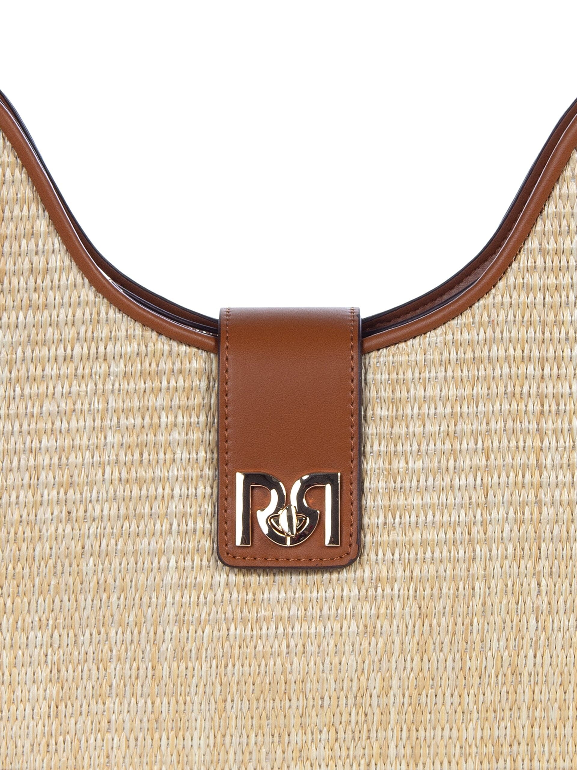 Large Imitation Leather Shoulder Bag With Straw Weave Effect And Removable Adjustable Strap Rinascimento