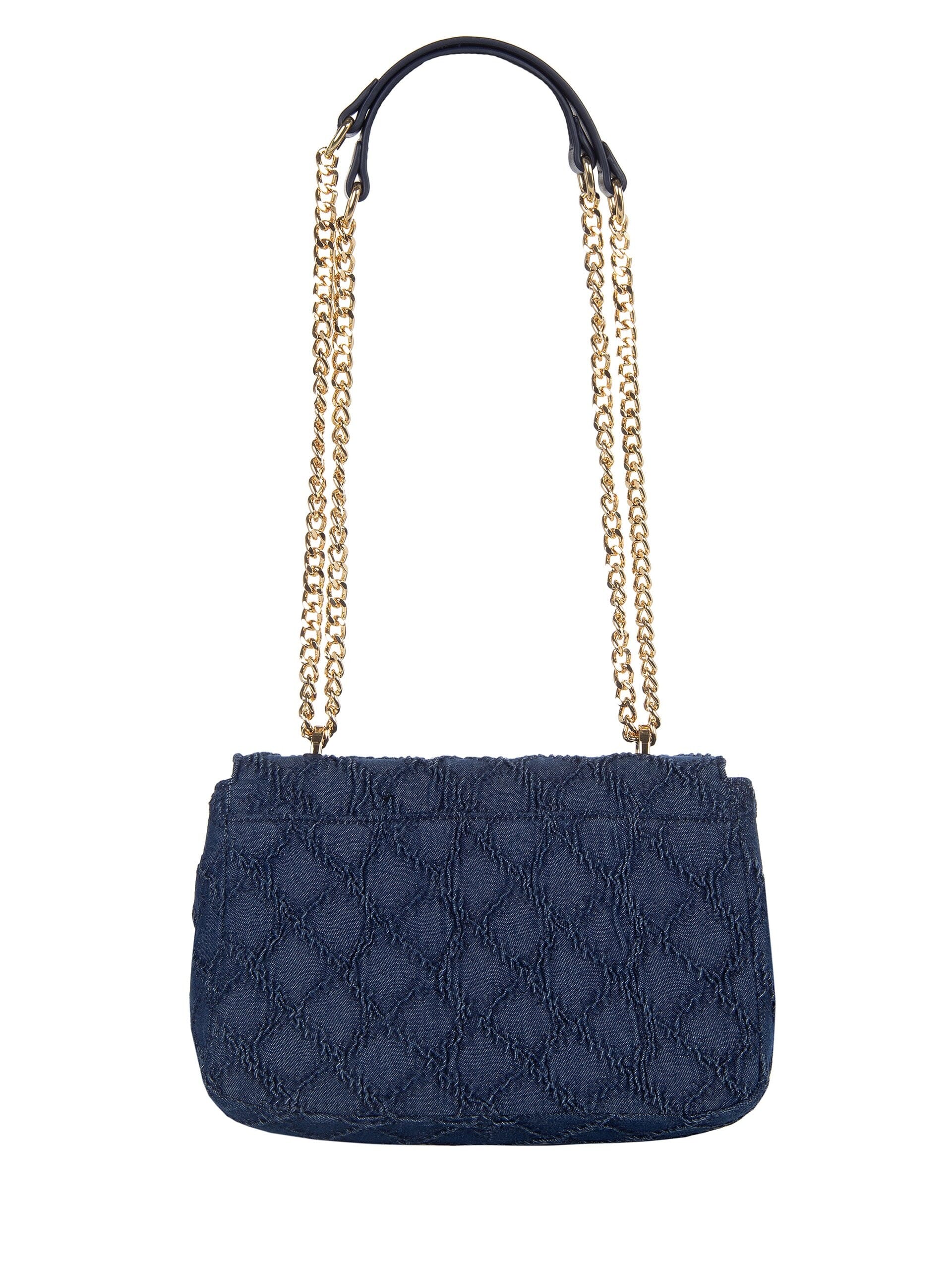 Denim Quilted Rhombus Shoulder Bag With Adjustable Chain Strap Rinascimento